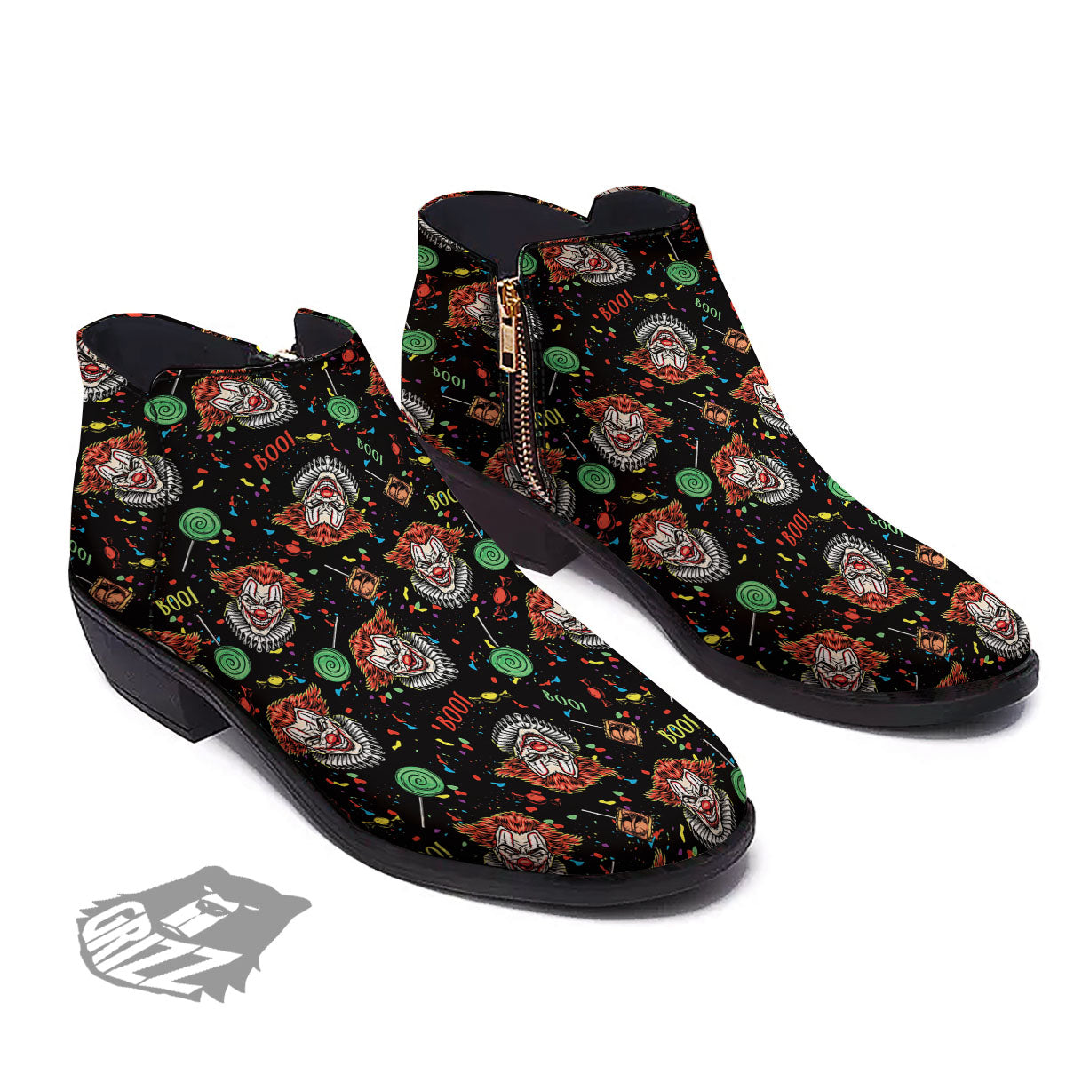 Scary Clown Halloween Print Pattern Ankle Boots-grizzshop