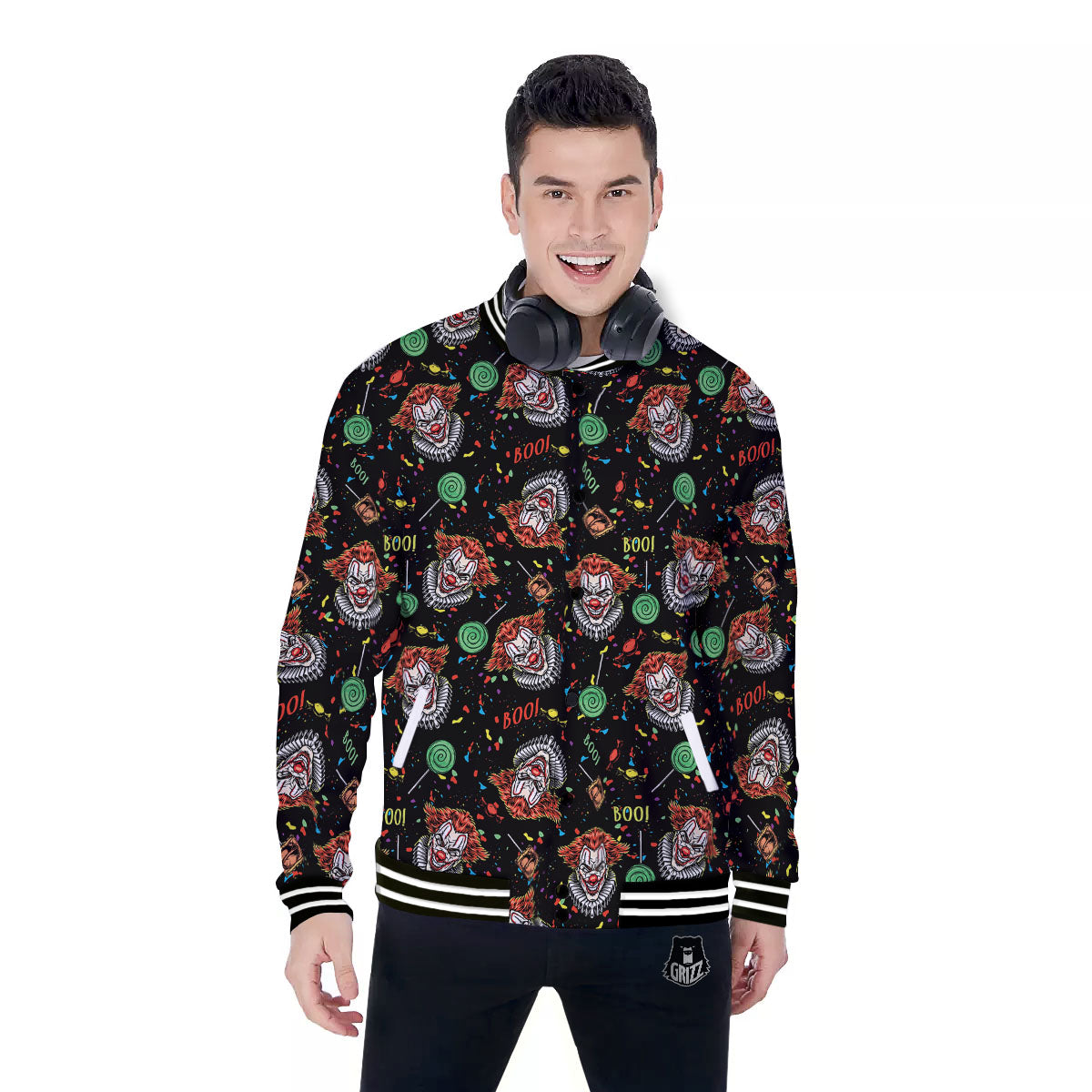 Scary Clown Halloween Print Pattern Baseball Jacket-grizzshop