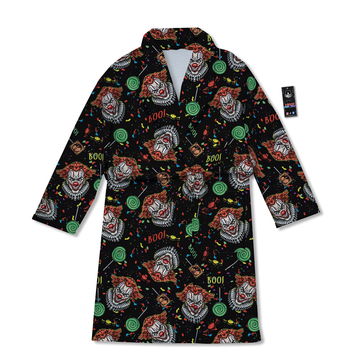 Scary Clown Halloween Print Pattern Bathrobe-grizzshop