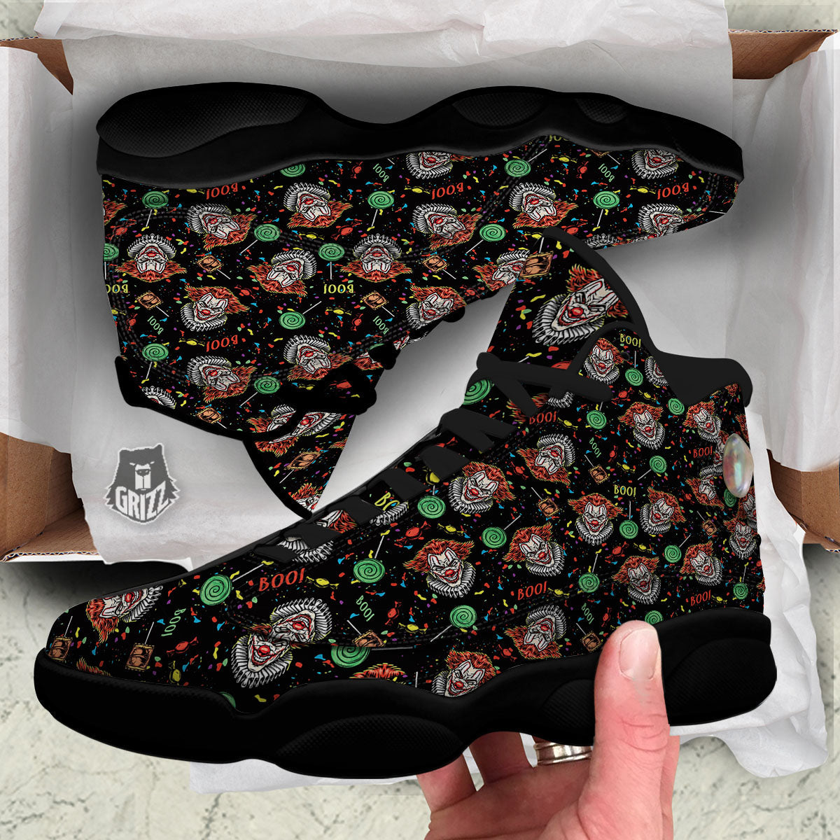Scary Clown Halloween Print Pattern Black Basketball Shoes-grizzshop