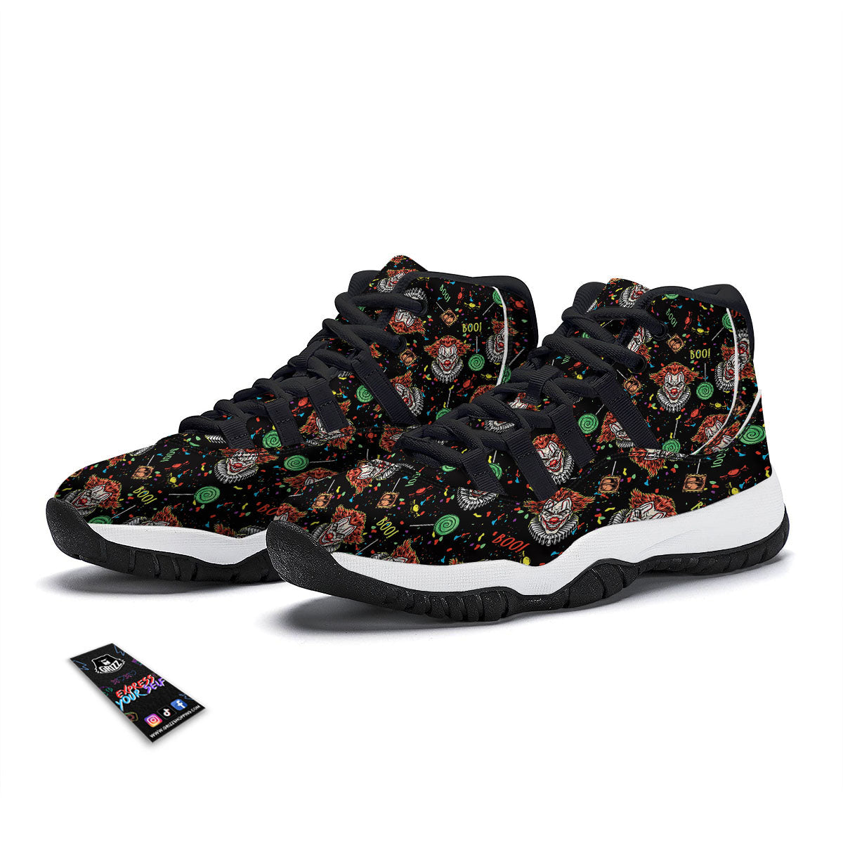 Scary Clown Halloween Print Pattern Black Bball Shoes-grizzshop