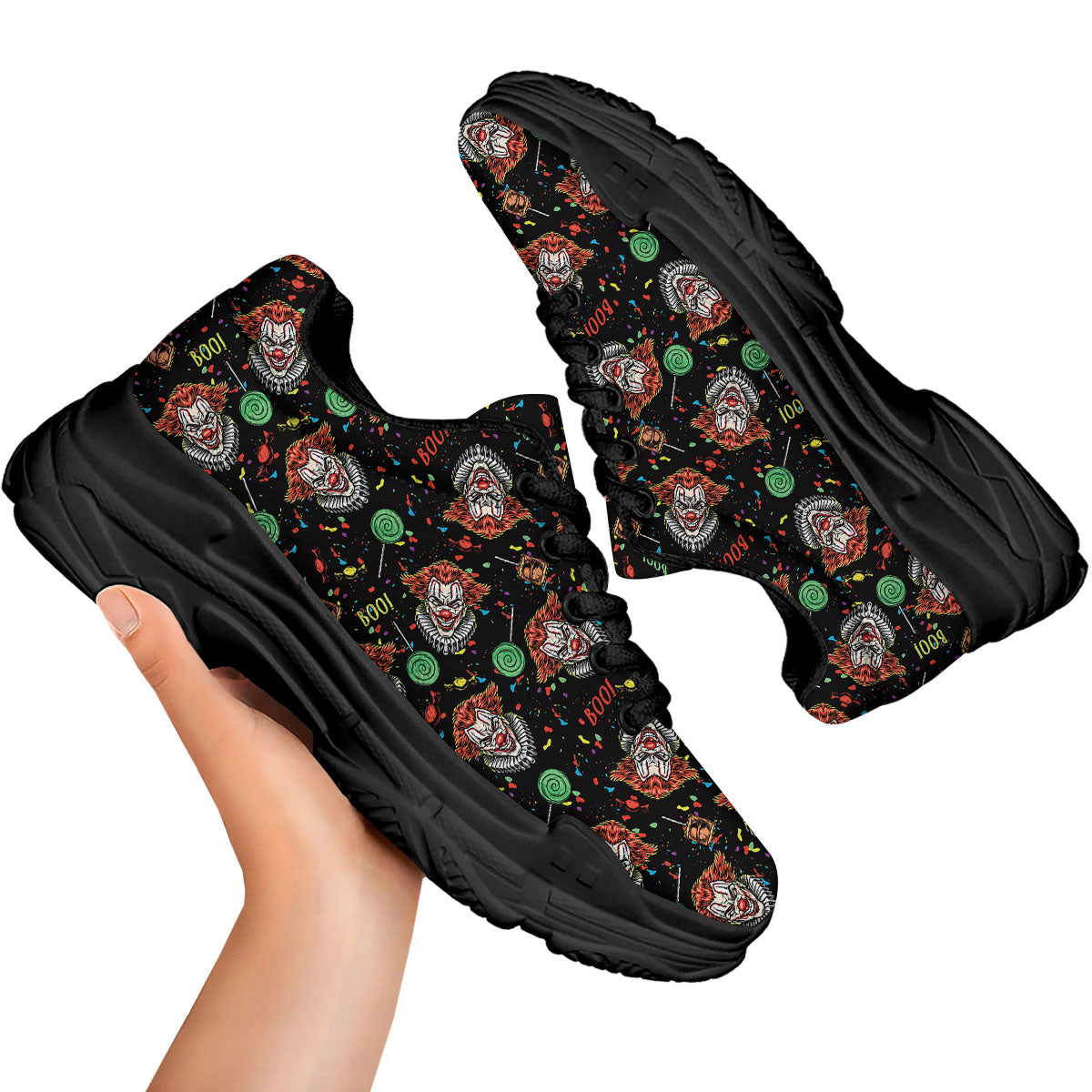 Scary Clown Halloween Print Pattern Black Chunky Shoes-grizzshop