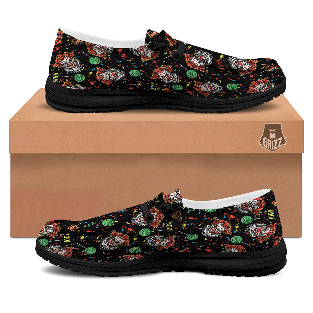 Scary Clown Halloween Print Pattern Black Loafers-grizzshop