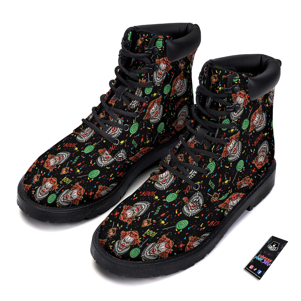 Scary Clown Halloween Print Pattern Boots-grizzshop