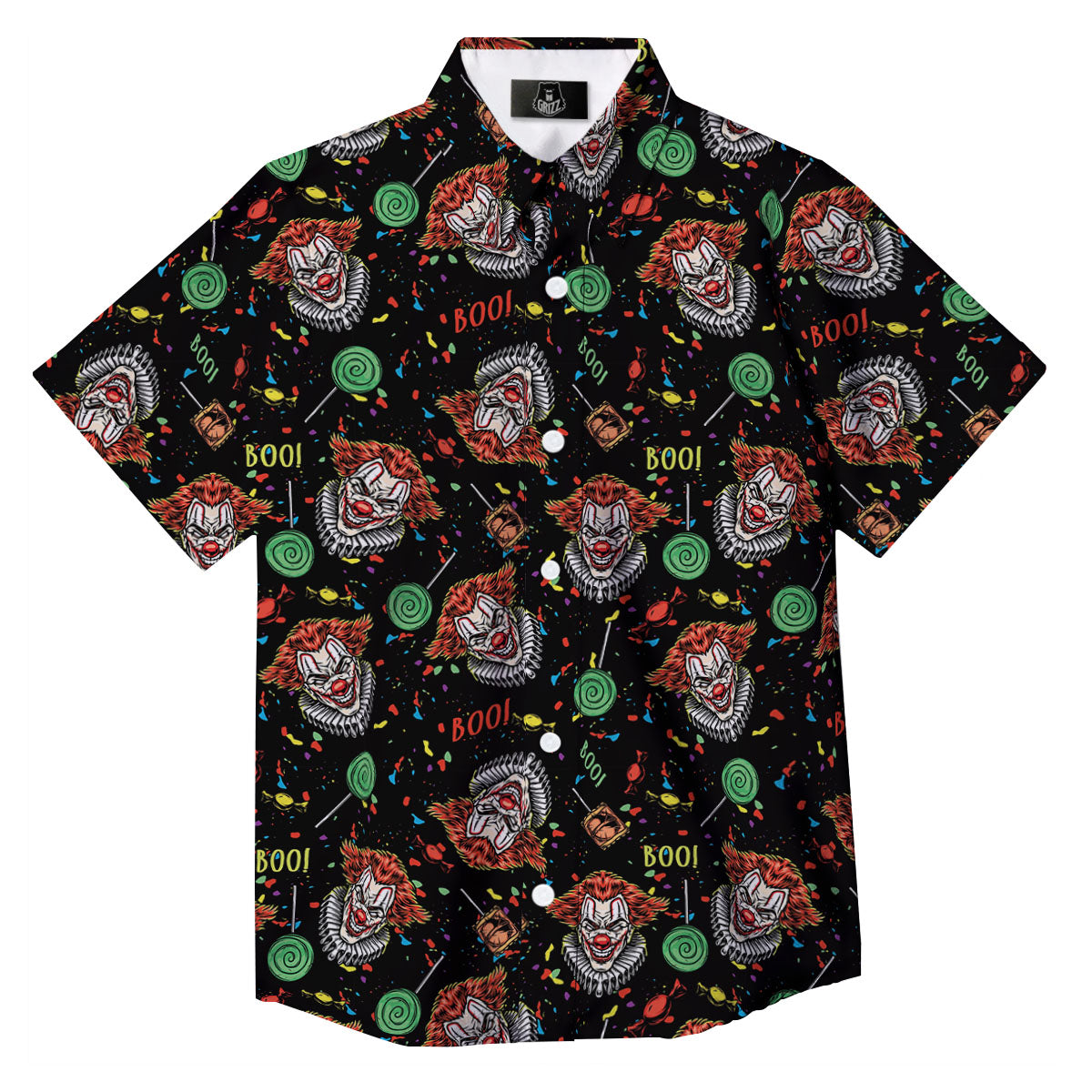 Scary Clown Halloween Print Pattern Button Up Shirt-grizzshop