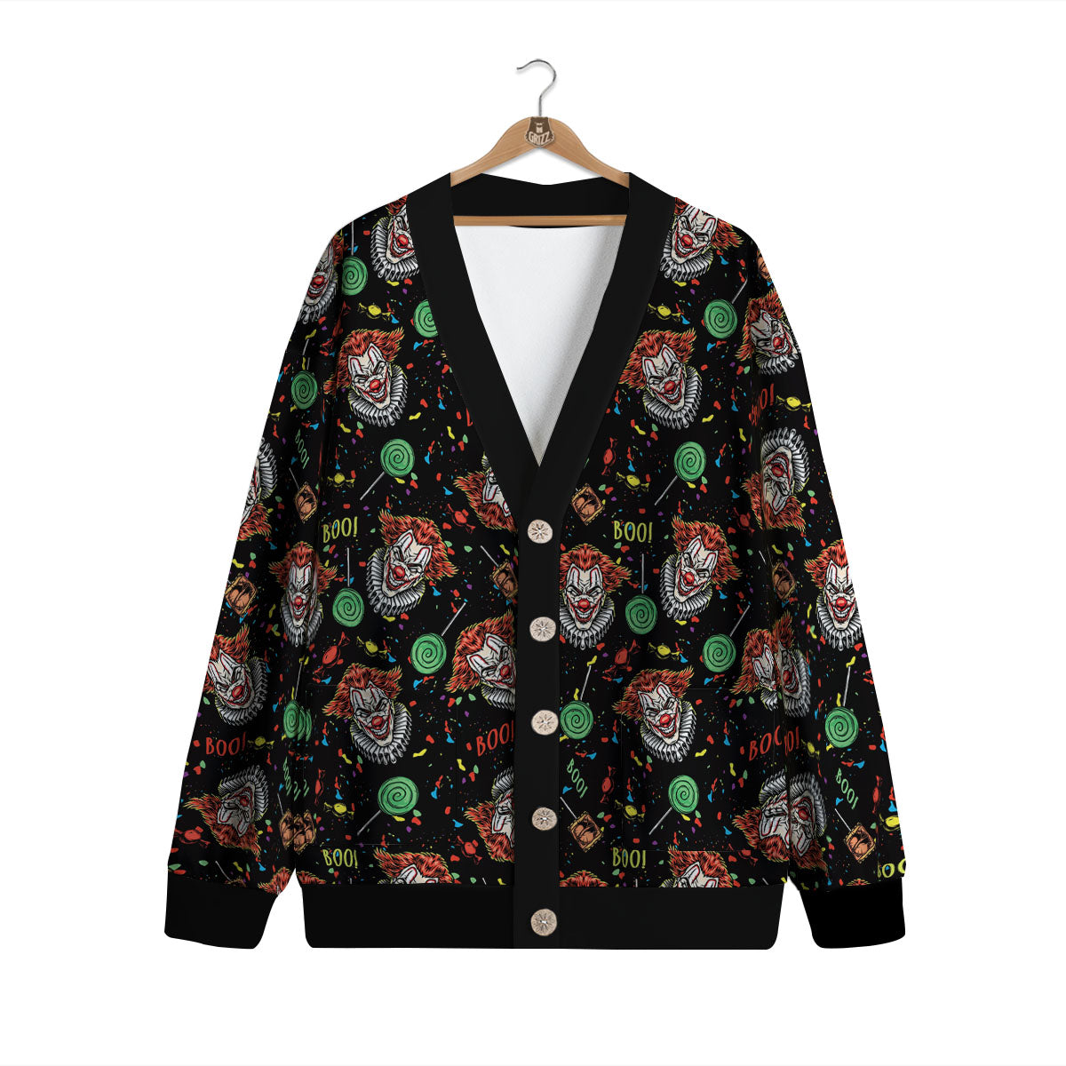 Scary Clown Halloween Print Pattern Cardigan-grizzshop