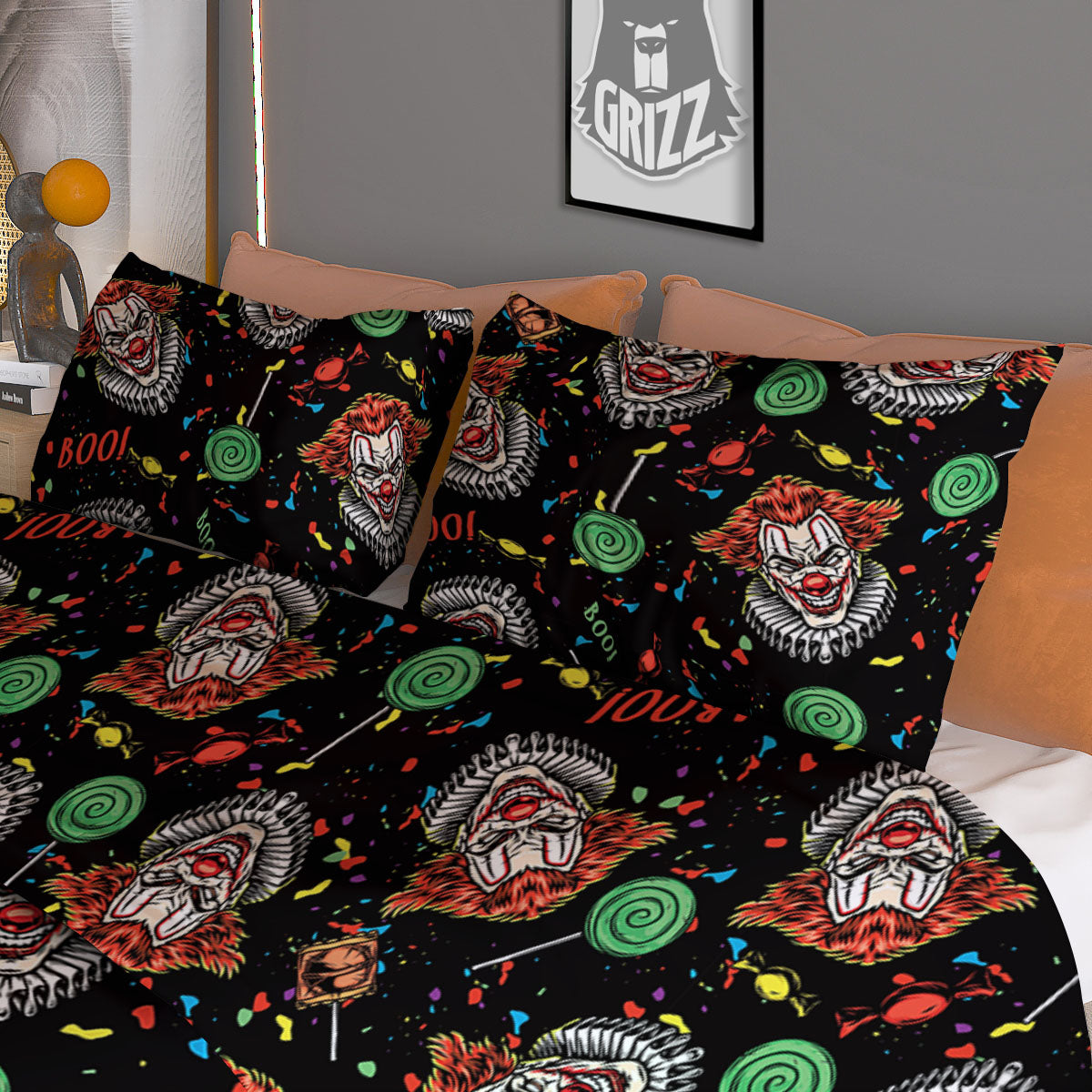 Scary Clown Halloween Print Pattern Duvet Cover Bedding Set