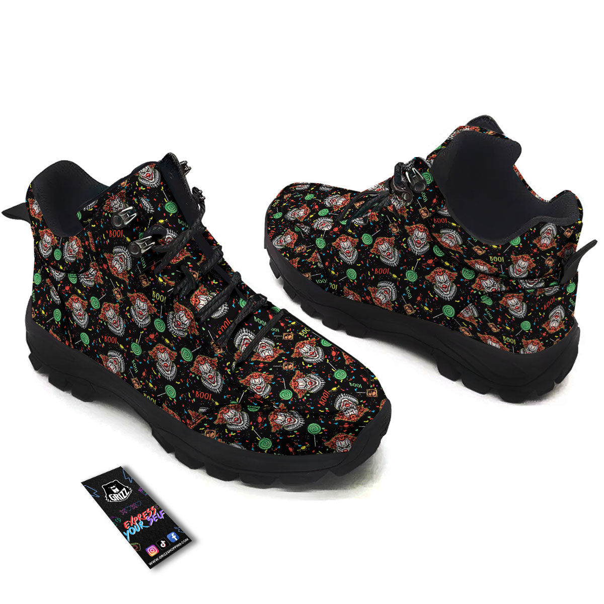 Scary Clown Halloween Print Pattern Hiking Shoes-grizzshop