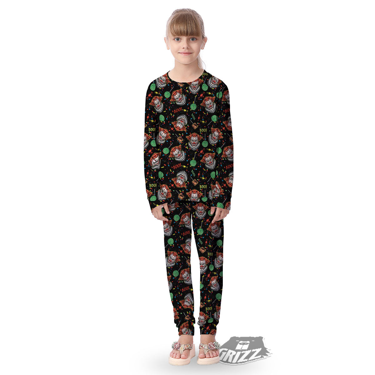 Scary Clown Halloween Print Pattern Kid's Pajamas-grizzshop