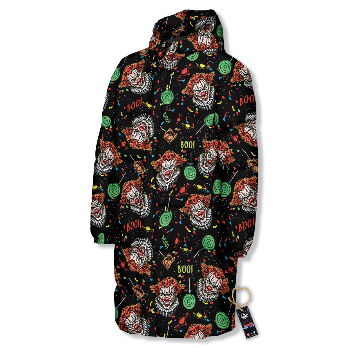 Scary Clown Halloween Print Pattern Long Down Jacket-grizzshop