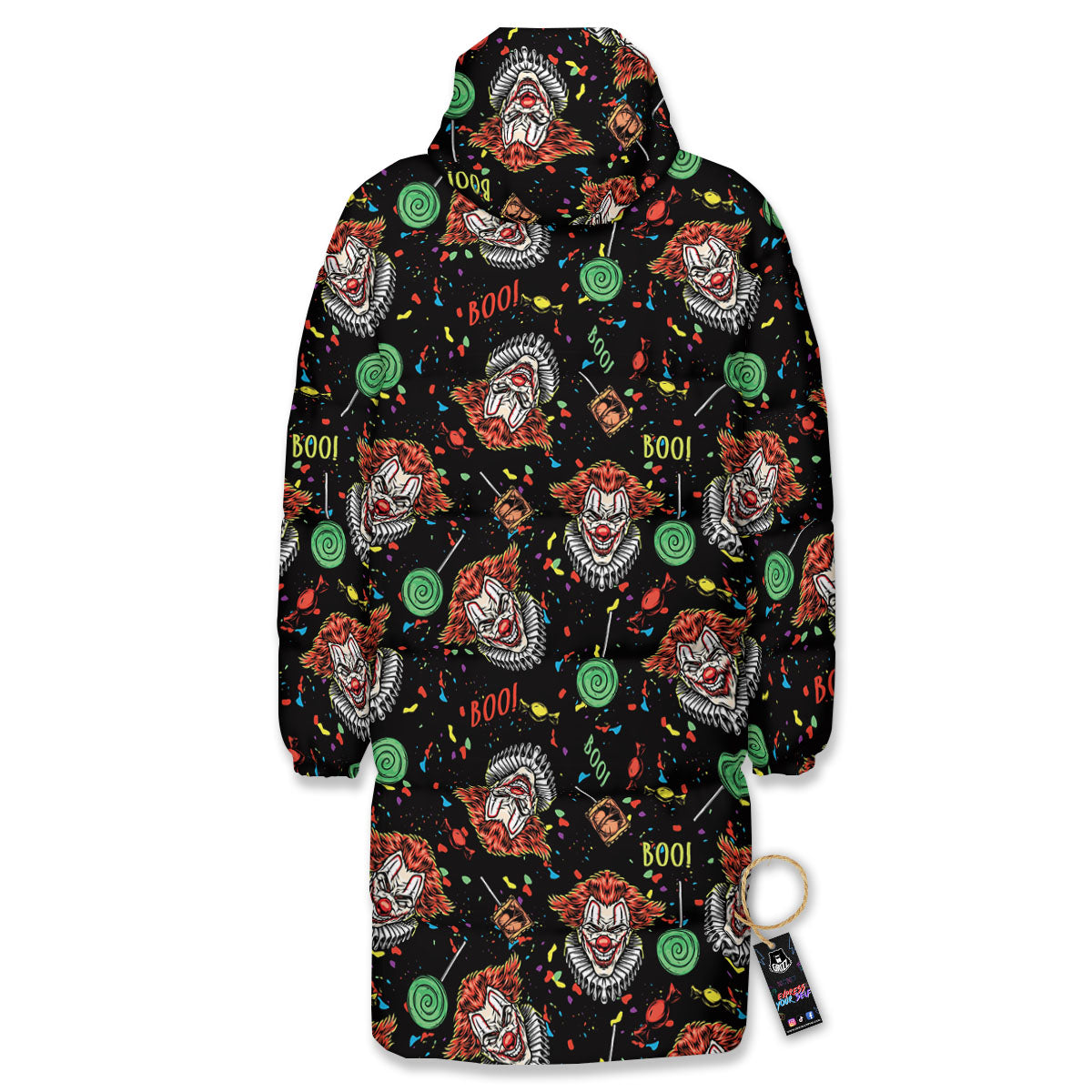 Scary Clown Halloween Print Pattern Long Down Jacket-grizzshop