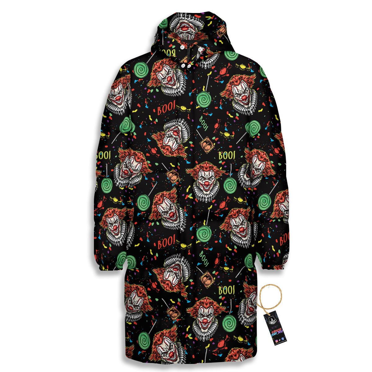 Scary Clown Halloween Print Pattern Long Down Jacket-grizzshop