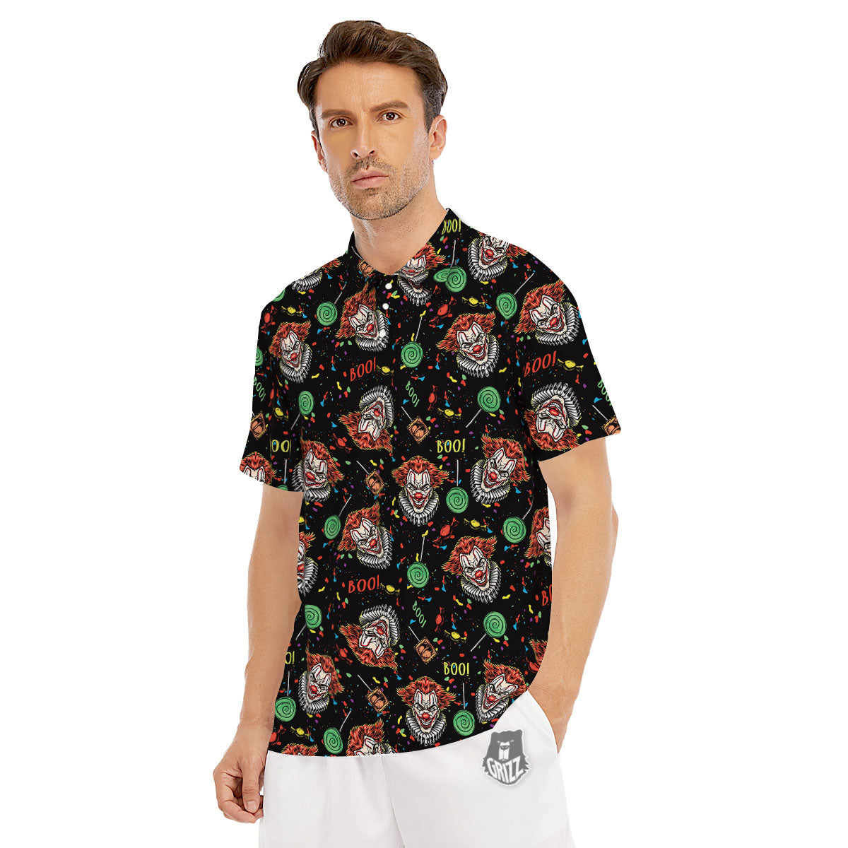 Scary Clown Halloween Print Pattern Men's Golf Shirts-grizzshop