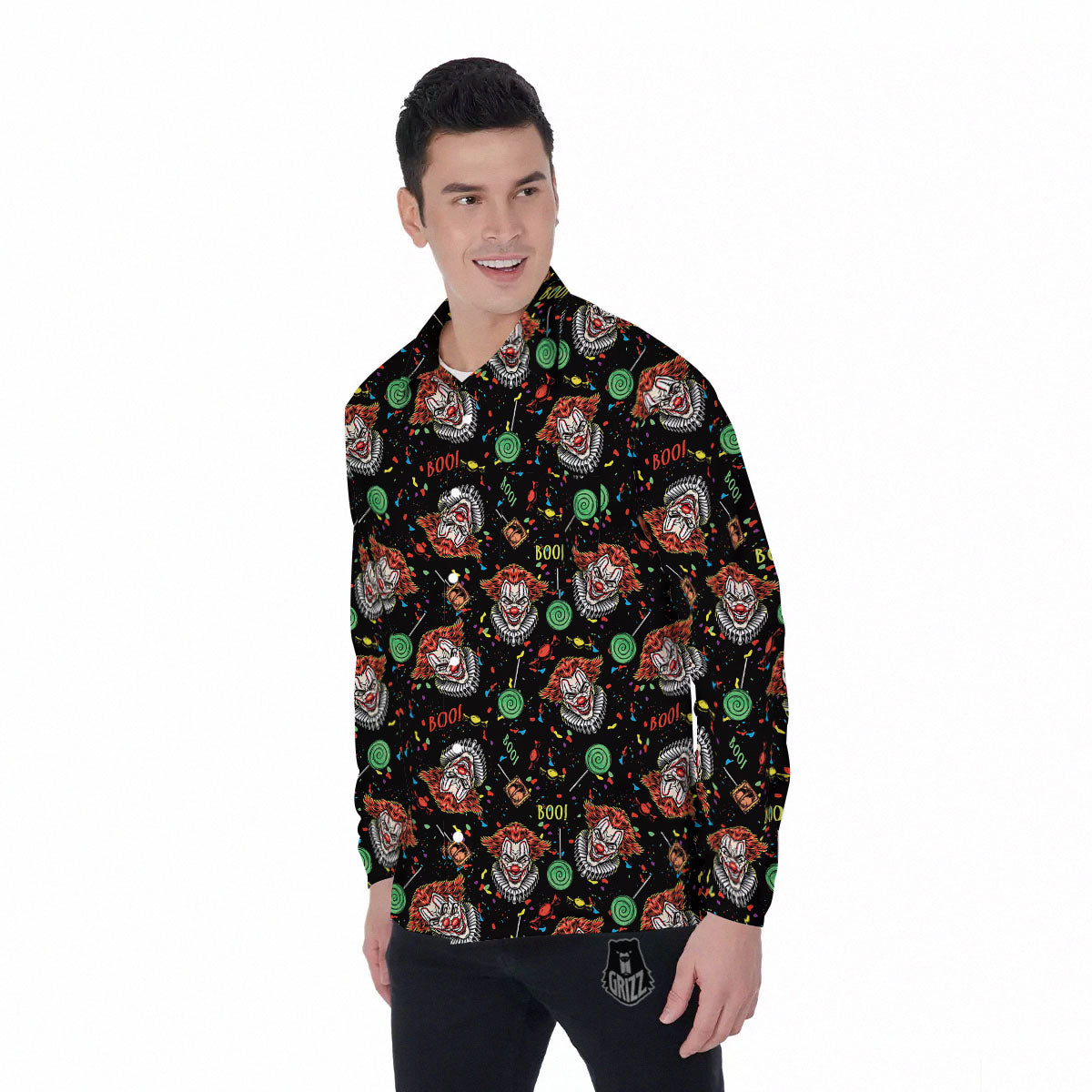 Scary Clown Halloween Print Pattern Men's Long Sleeve Shirts-grizzshop