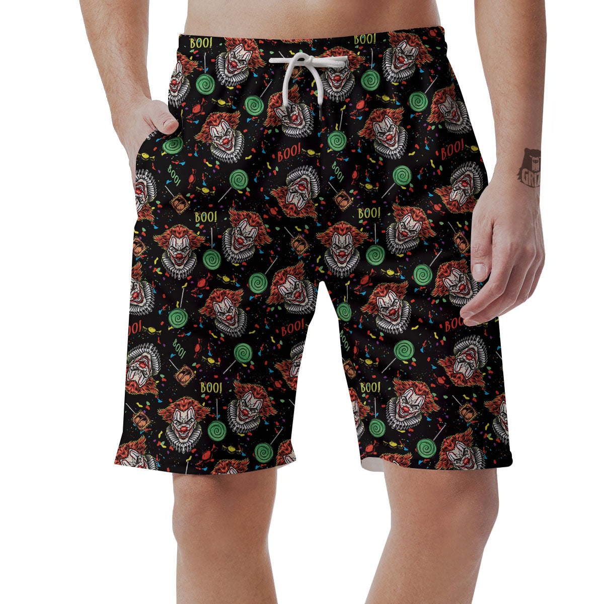 Scary Clown Halloween Print Pattern Men's Shorts-grizzshop