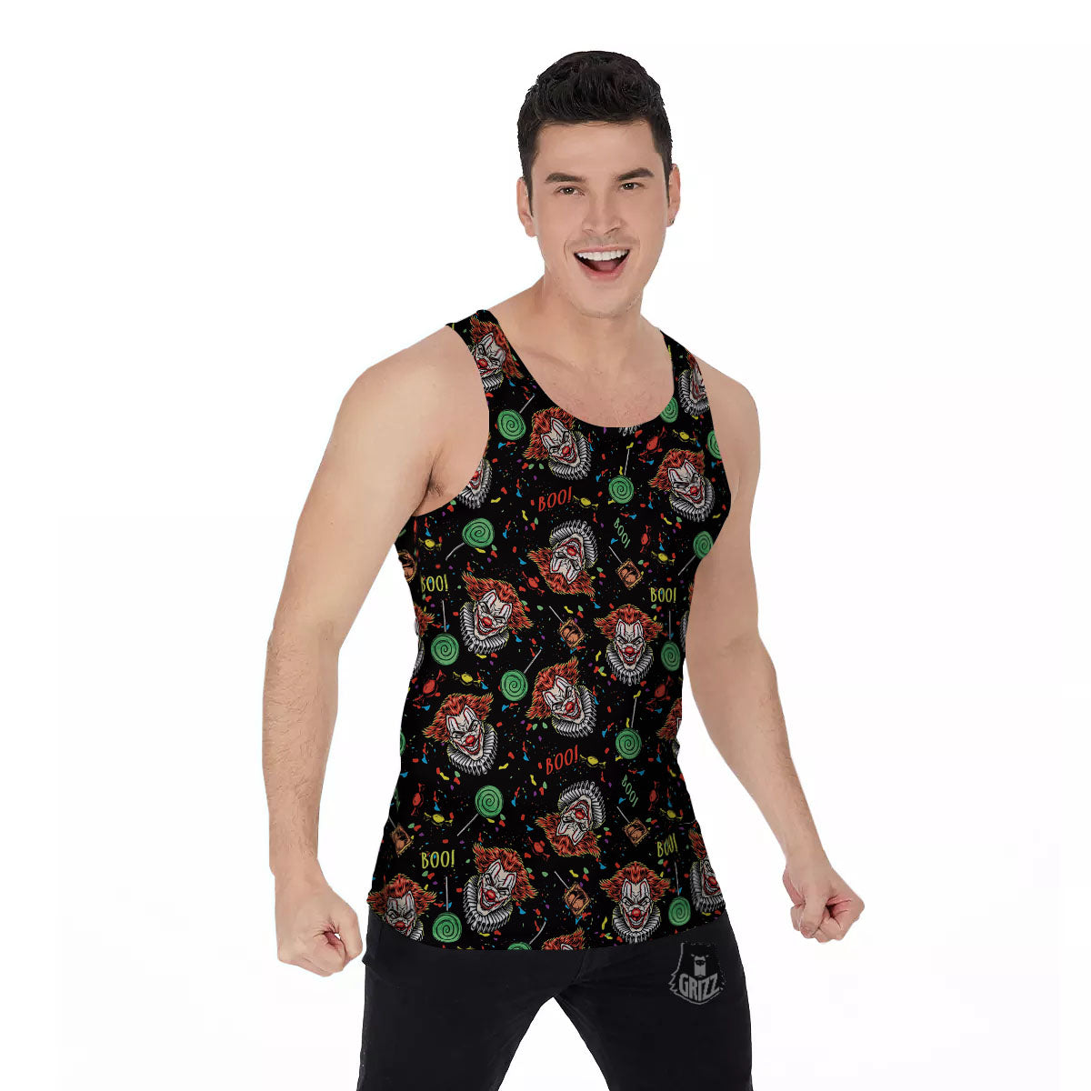 Scary Clown Halloween Print Pattern Men's Tank Top-grizzshop