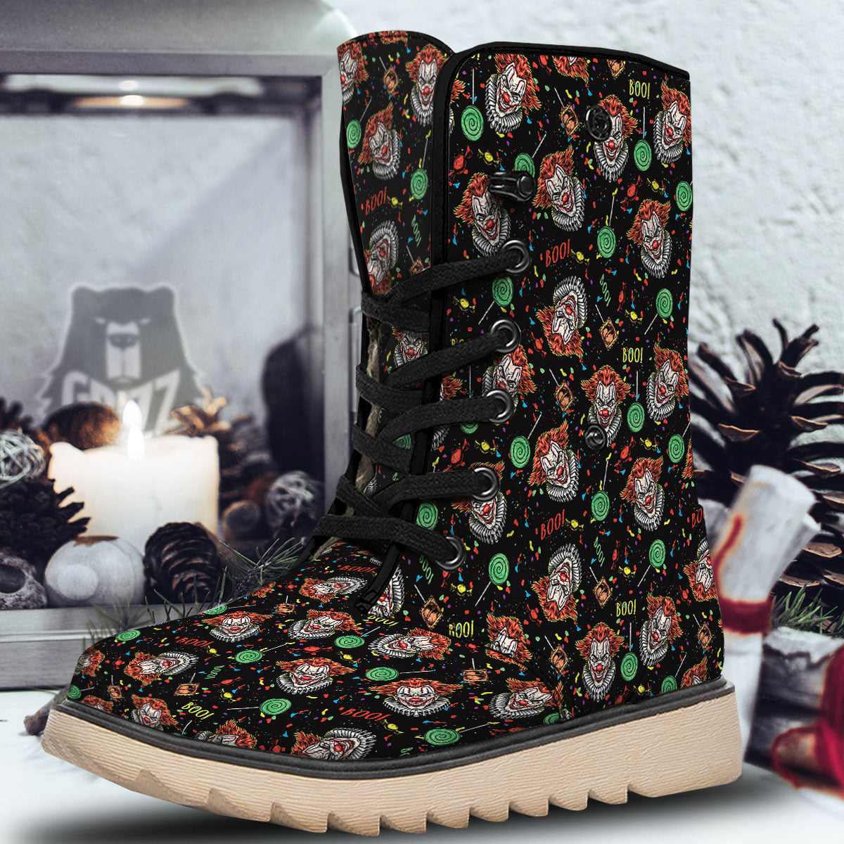 Scary Clown Halloween Print Pattern Snow Boots-grizzshop