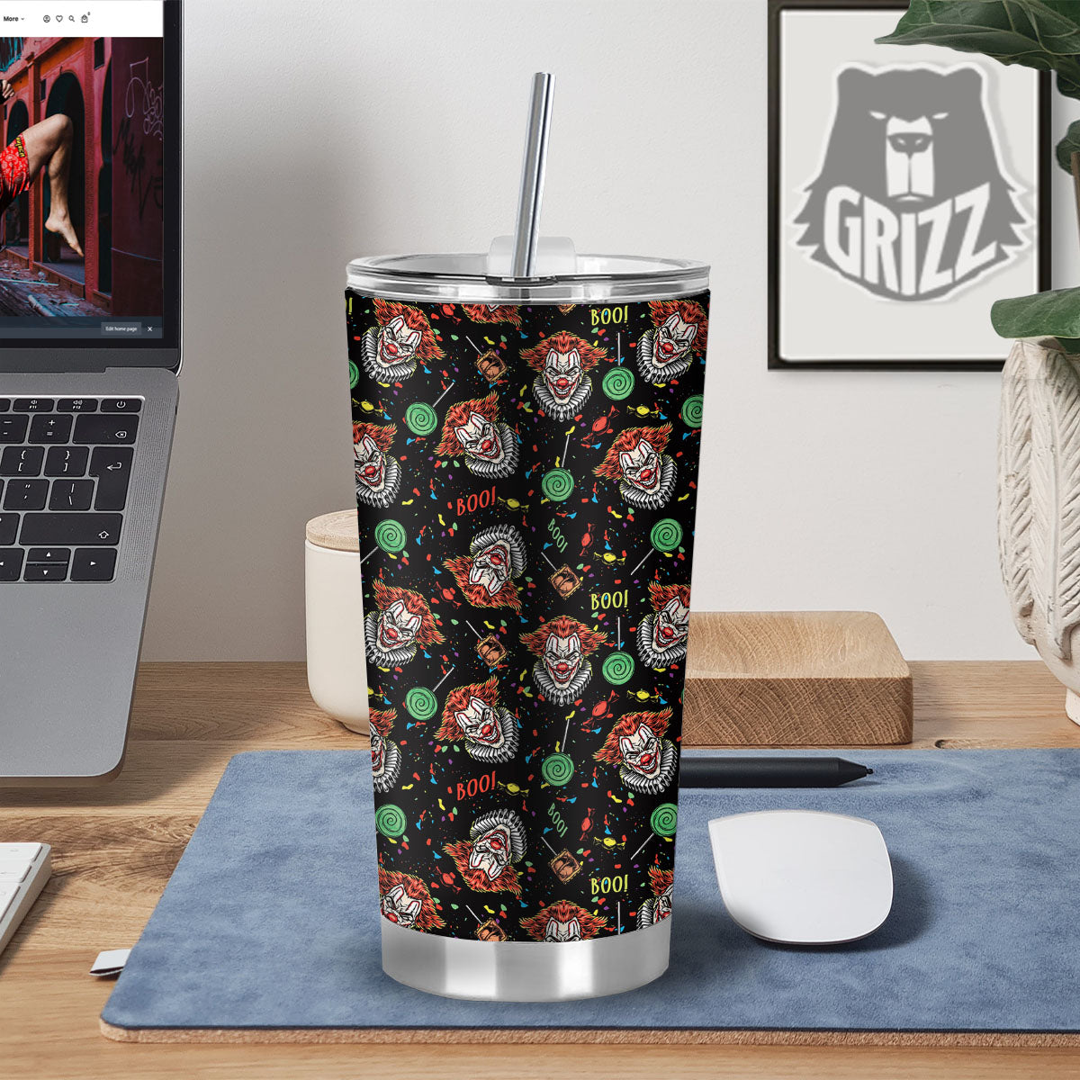 Scary Clown Halloween Print Pattern Tumbler-grizzshop