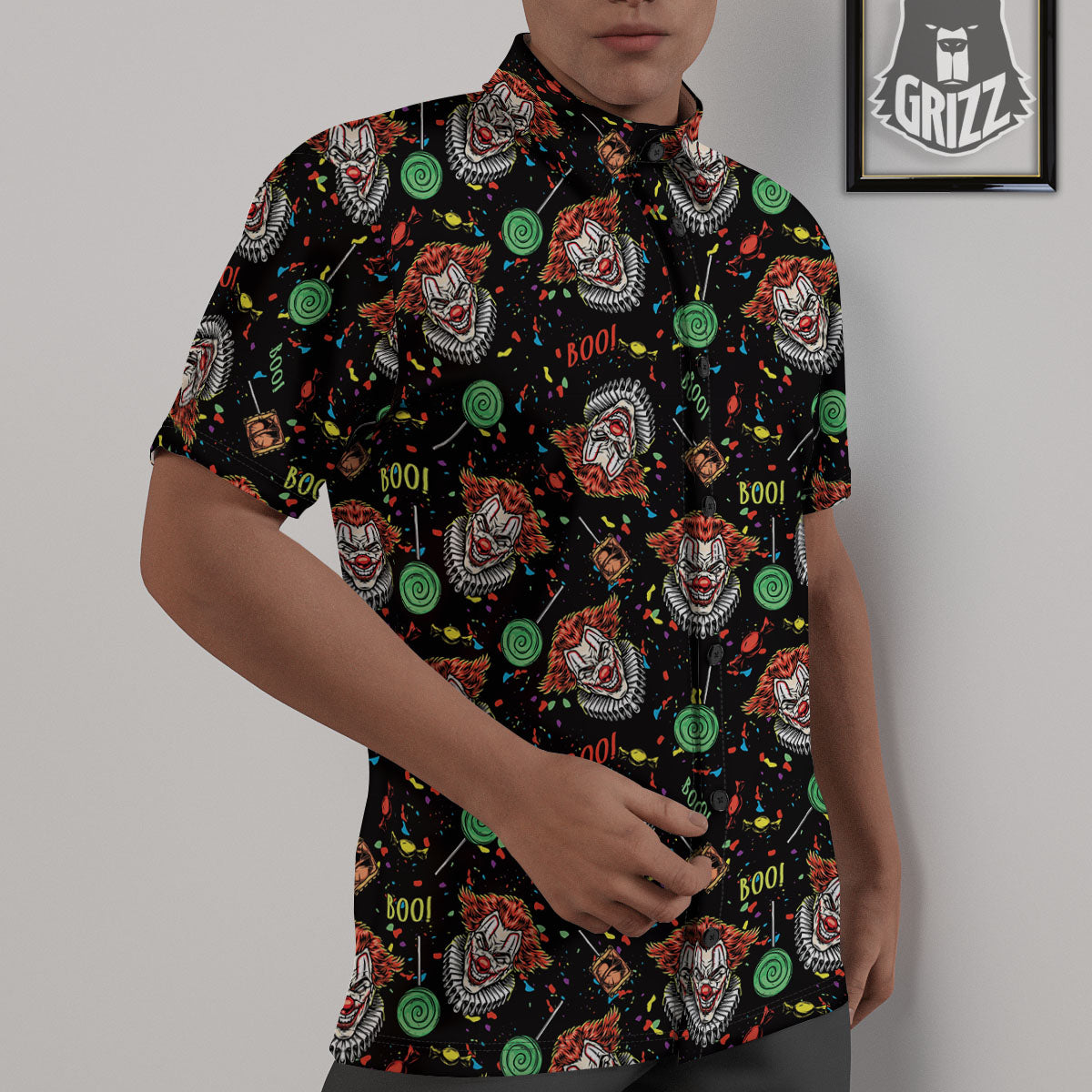 Scary Clown Halloween Print Pattern Untucked Shirts-grizzshop