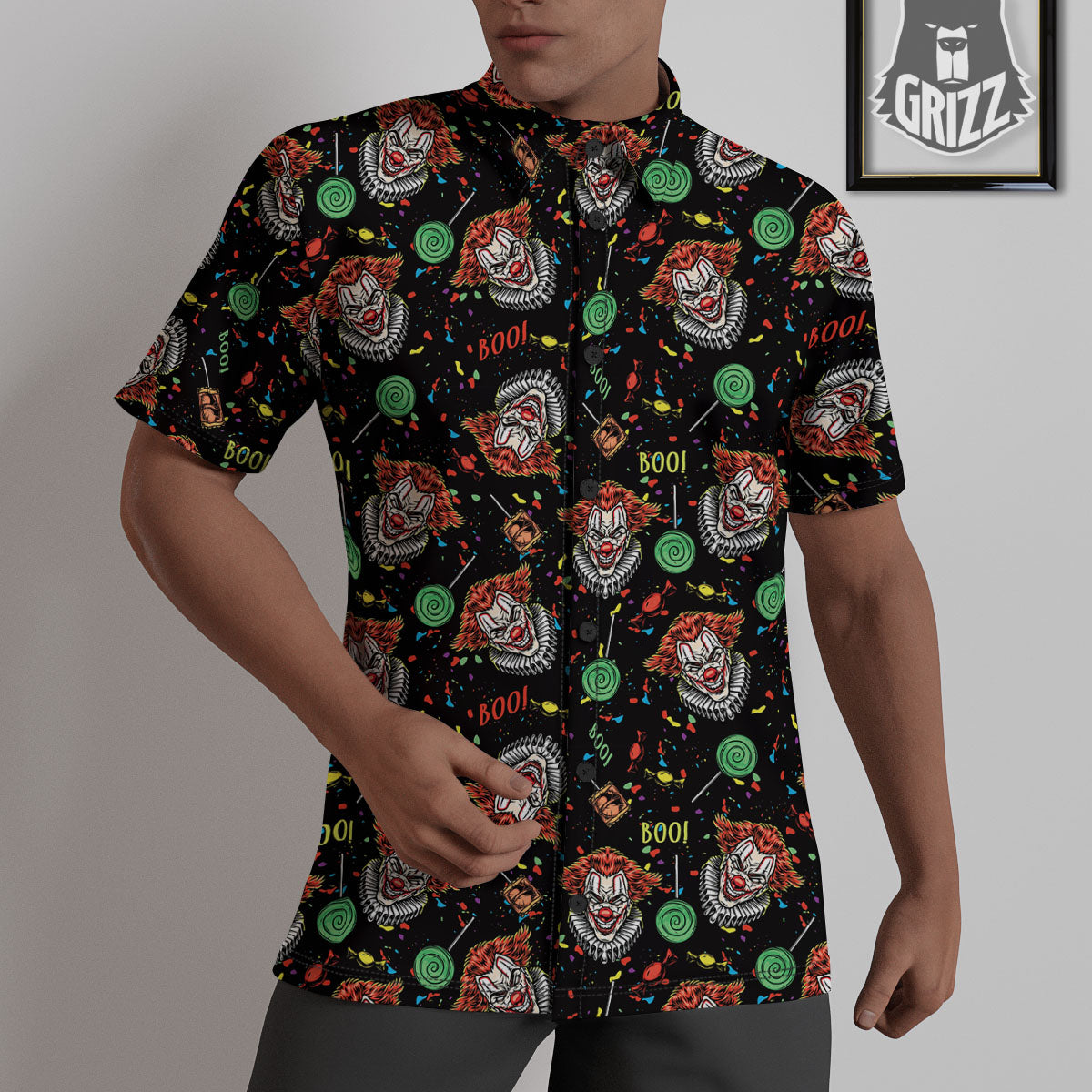 Scary Clown Halloween Print Pattern Untucked Shirts-grizzshop