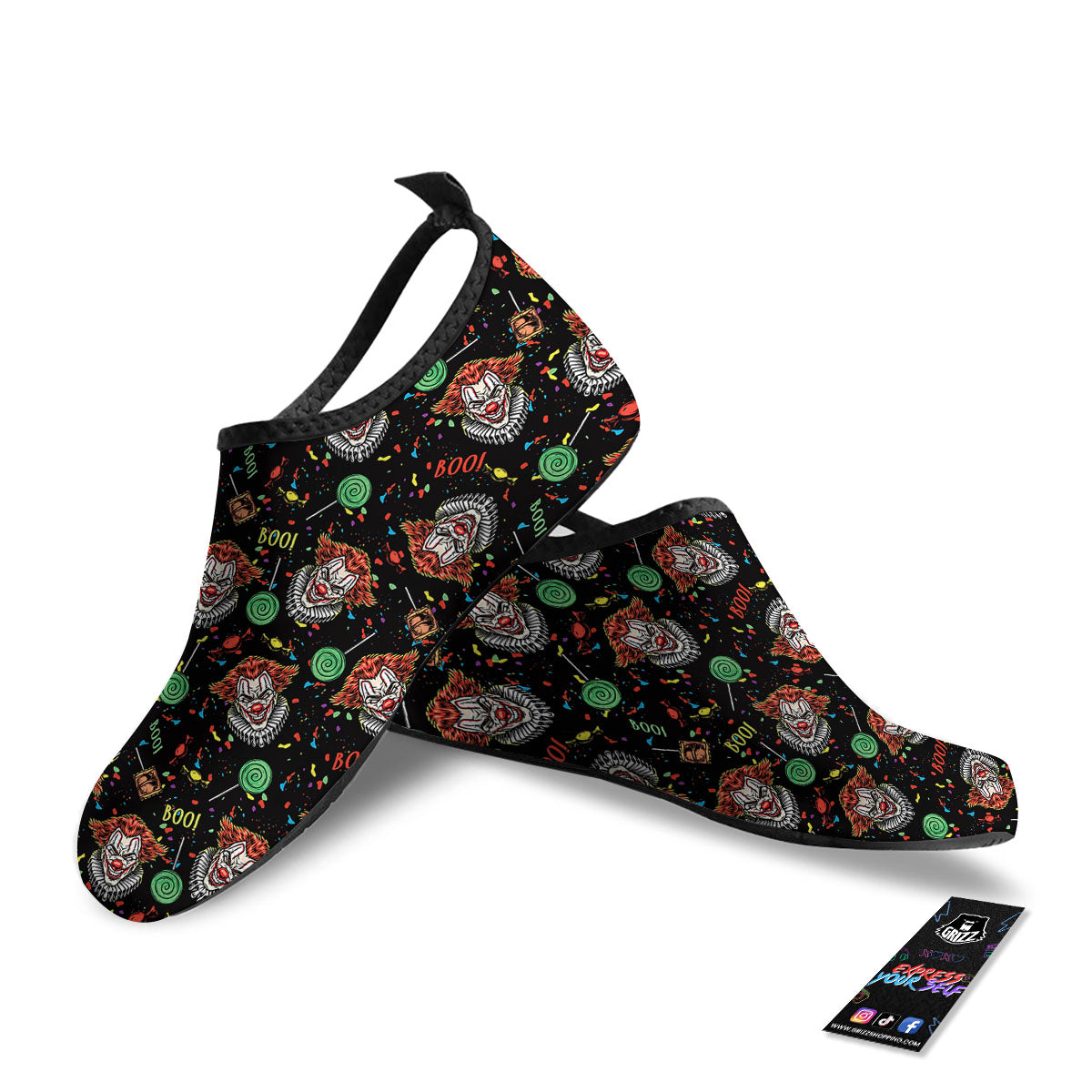 Scary Clown Halloween Print Pattern Water Shoes-grizzshop