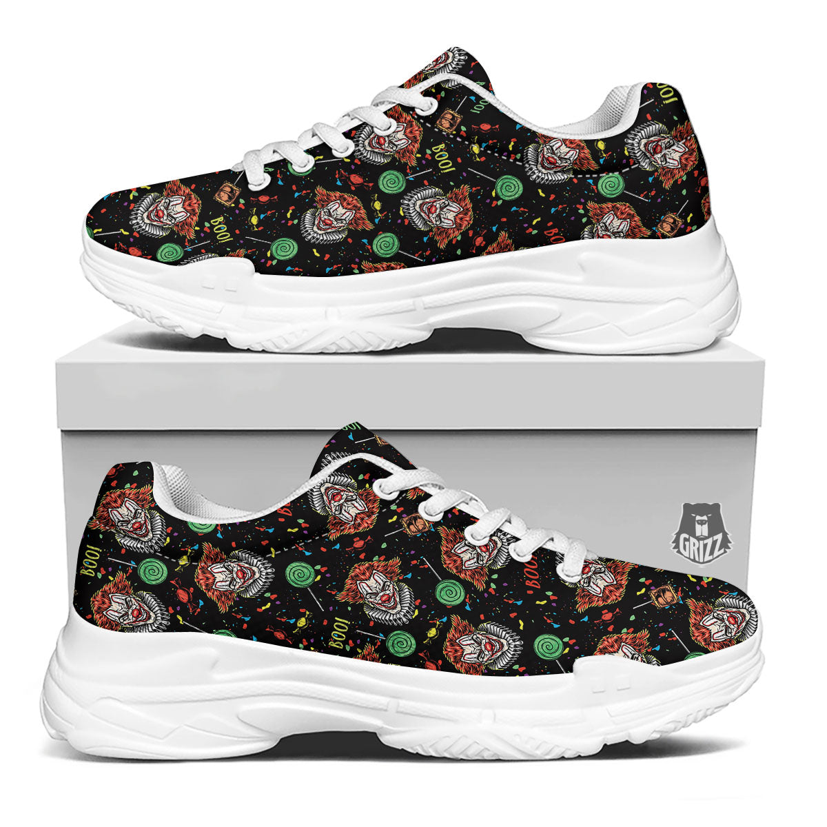 Scary Clown Halloween Print Pattern White Chunky Shoes-grizzshop