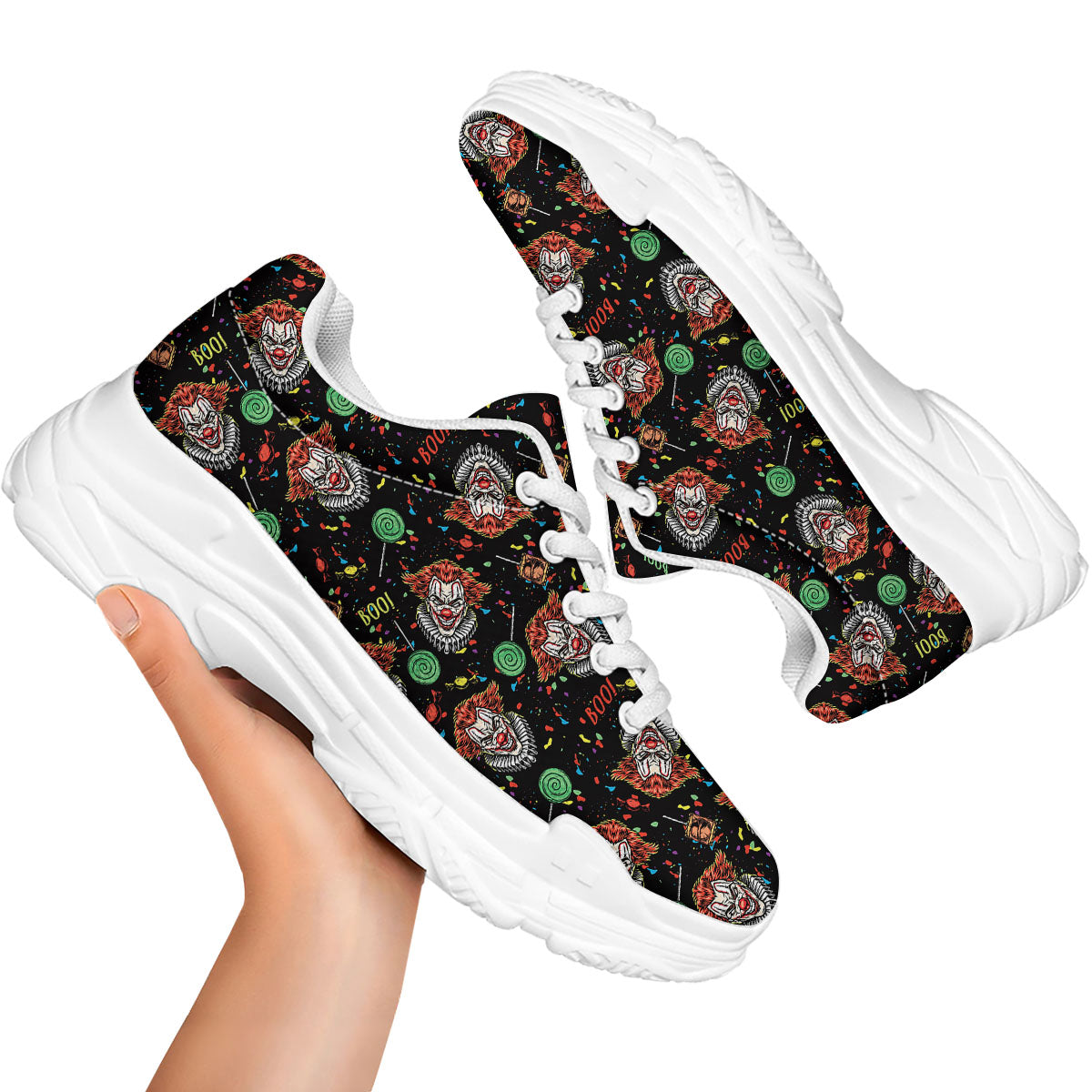 Scary Clown Halloween Print Pattern White Chunky Shoes-grizzshop