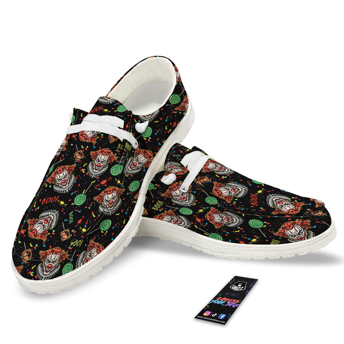 Scary Clown Halloween Print Pattern White Loafers-grizzshop