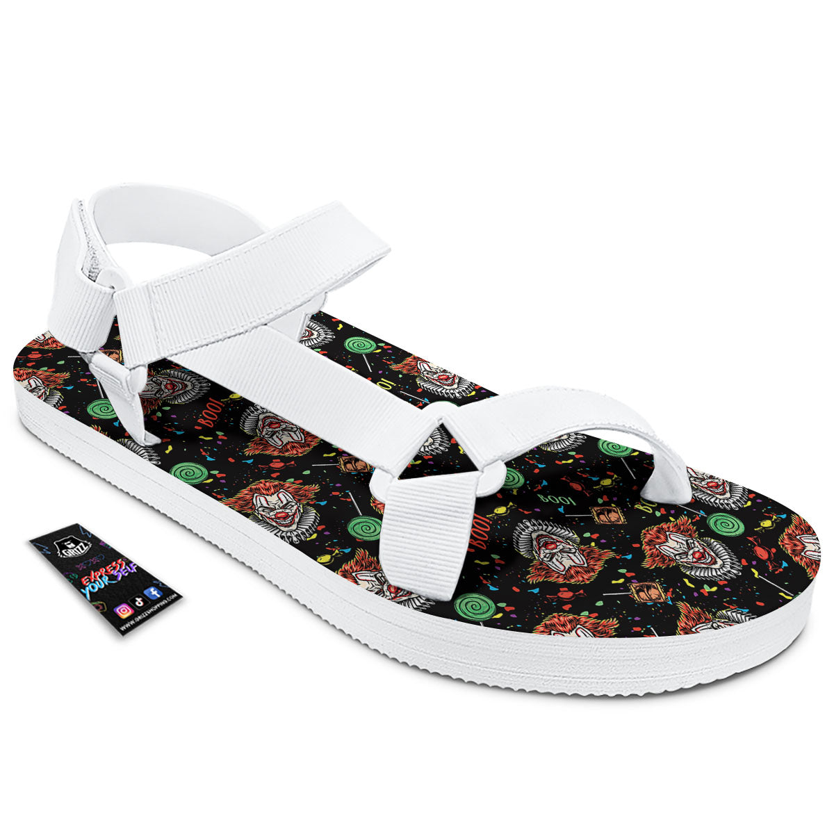 Scary Clown Halloween Print Pattern White Open Toe Sandals-grizzshop