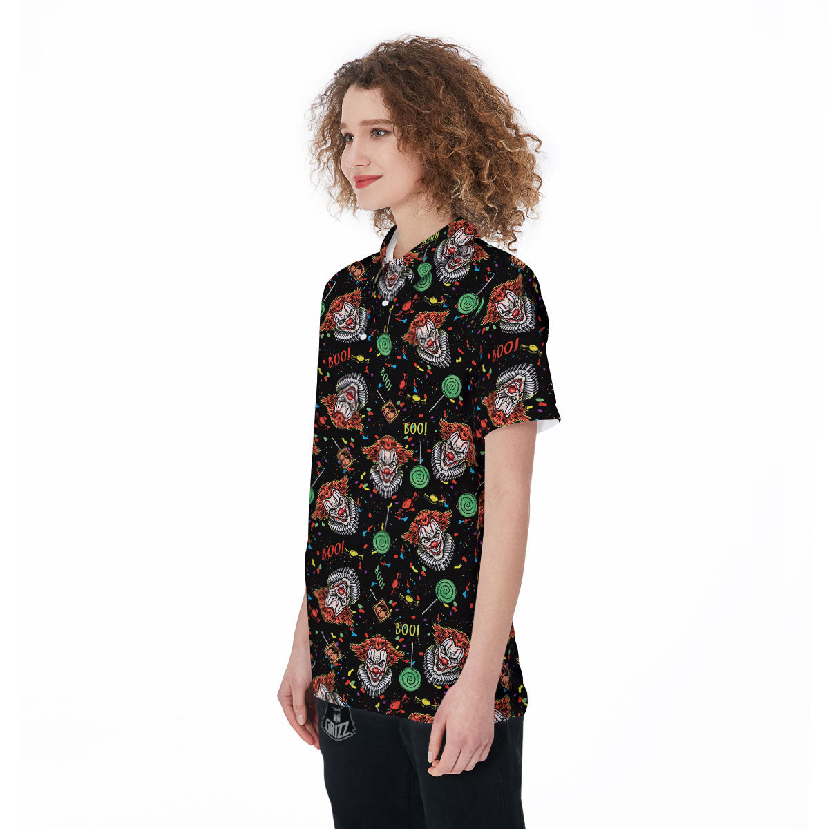 Scary Clown Halloween Print Pattern Women's Golf Shirts-grizzshop