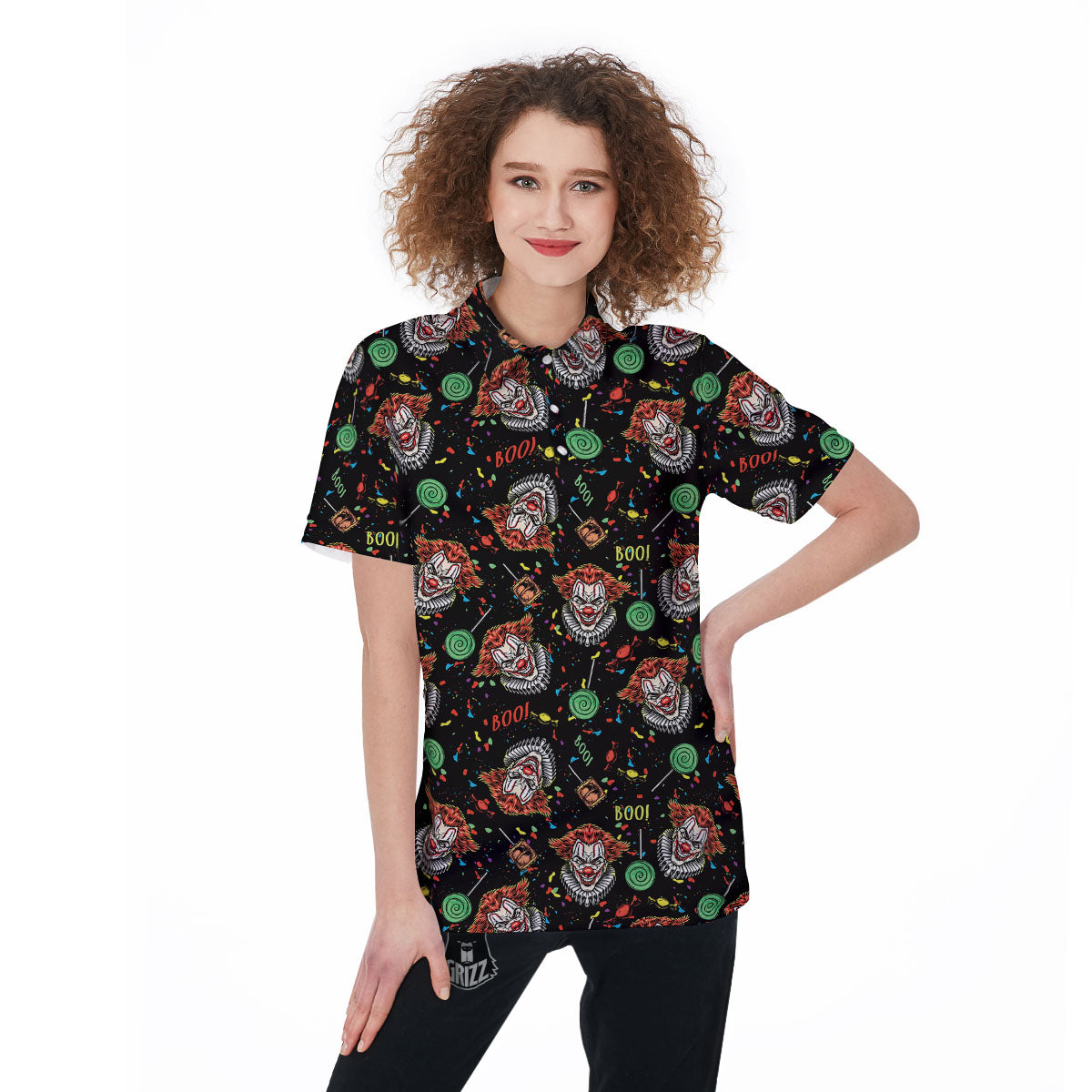 Scary Clown Halloween Print Pattern Women's Golf Shirts-grizzshop