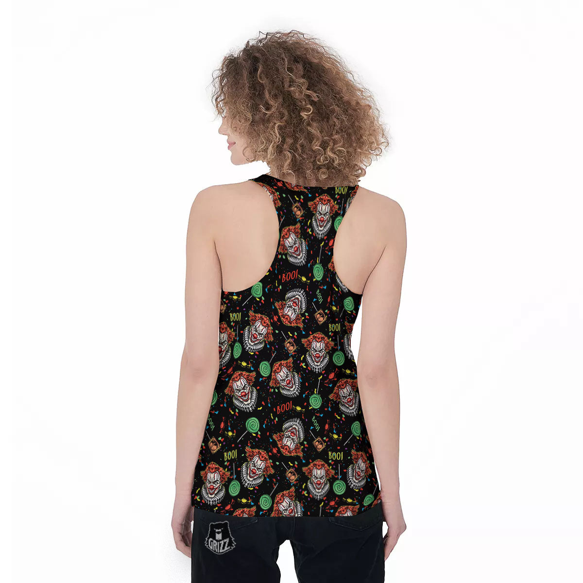 Scary Clown Halloween Print Pattern Women's Racerback Tank Top-grizzshop