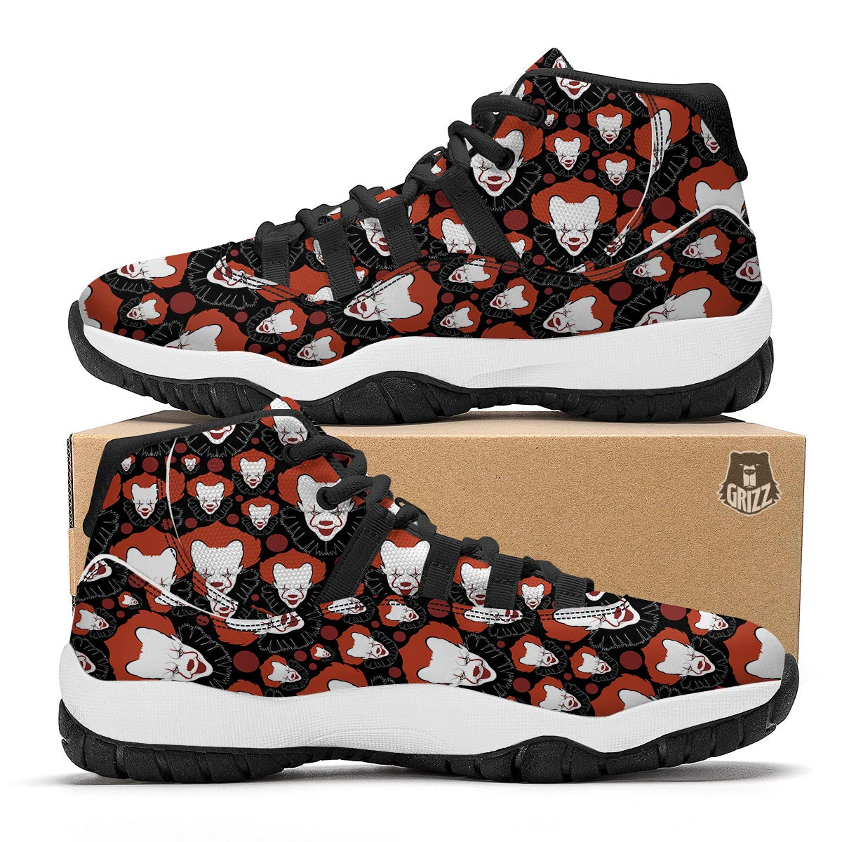 Scary Clown Pattern Print Black Bball Shoes-grizzshop
