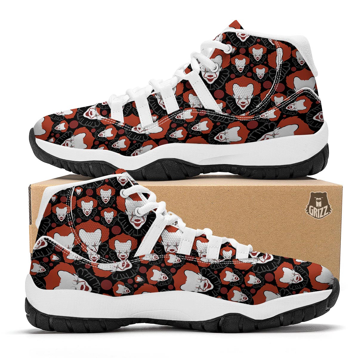 Scary Clown Pattern Print White Bball Shoes-grizzshop