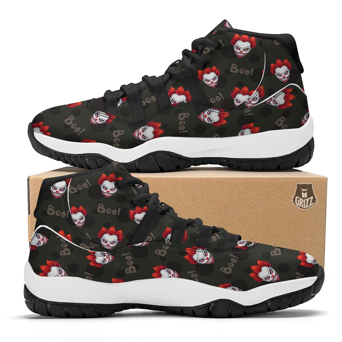 Scary Clown Print Pattern Black Bball Shoes-grizzshop