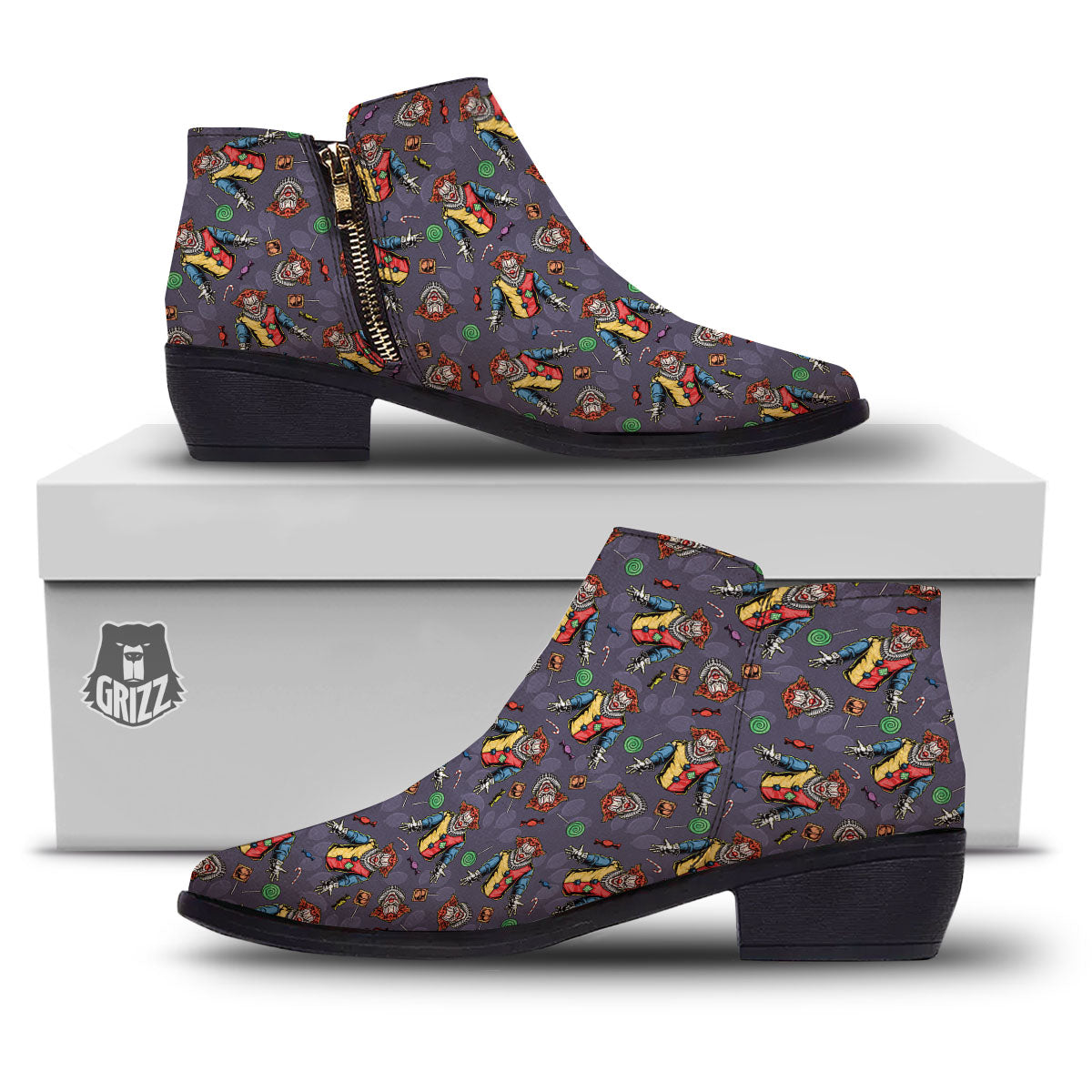 Scary Evil Clown Print Pattern Ankle Boots-grizzshop