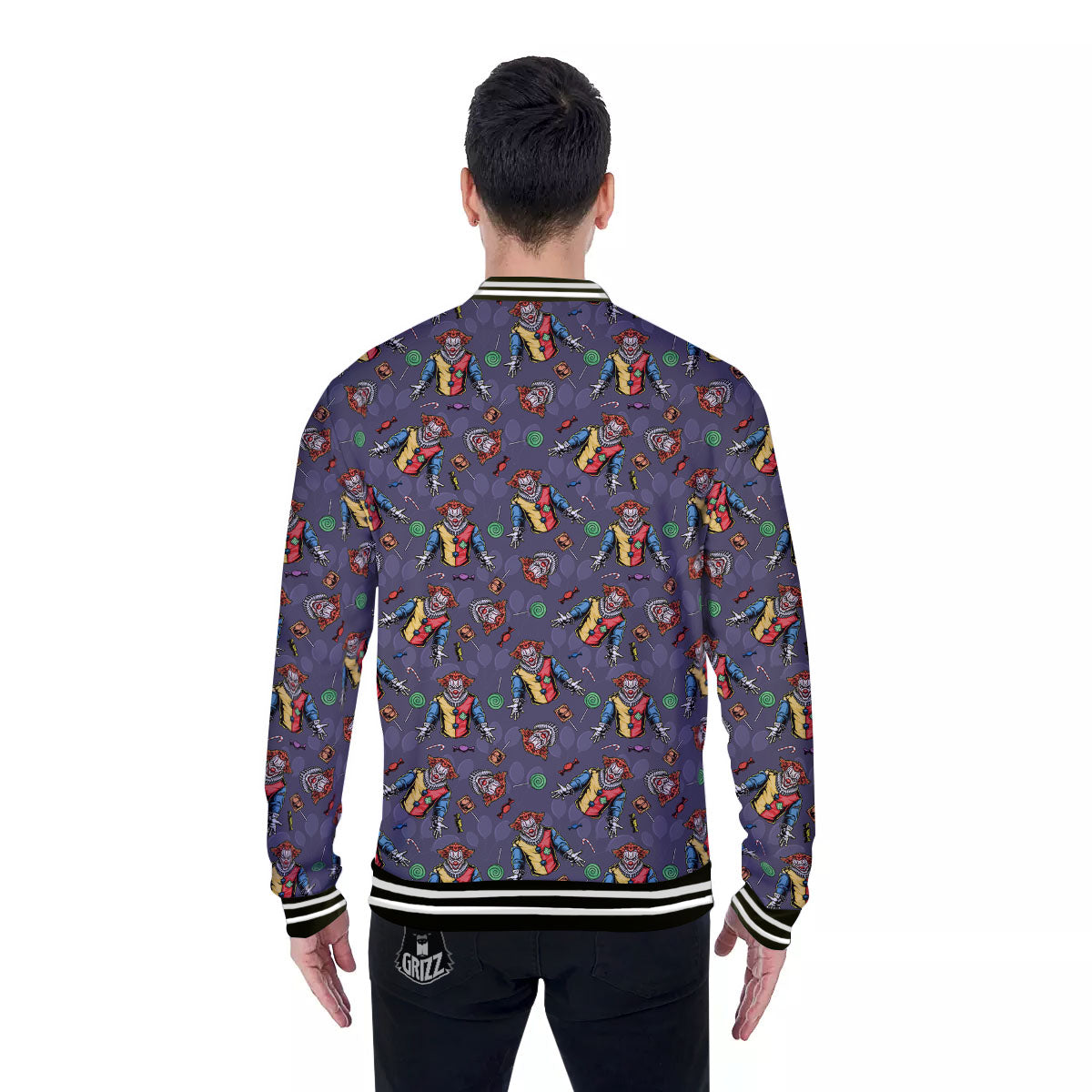Scary Evil Clown Print Pattern Baseball Jacket-grizzshop