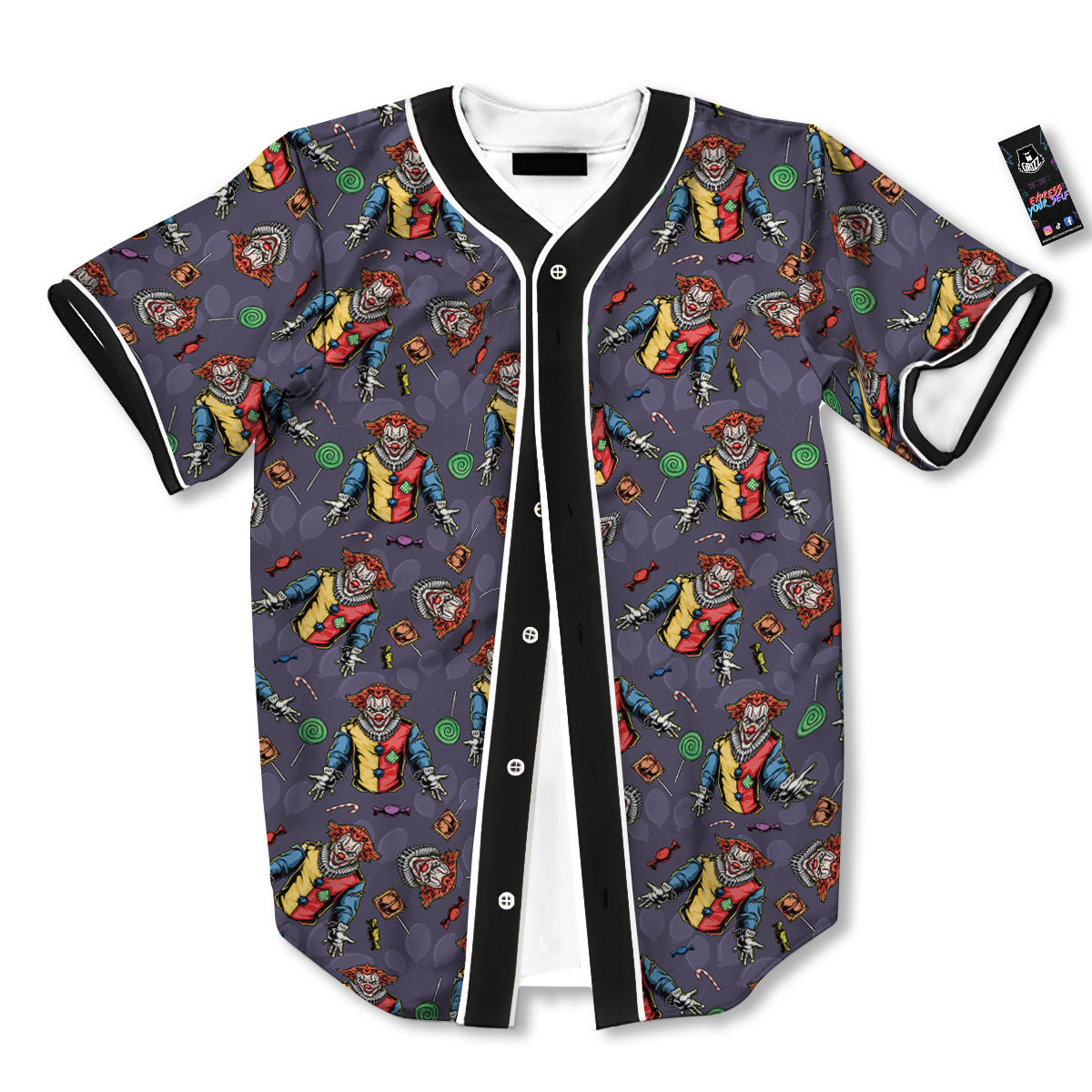 Scary Evil Clown Print Pattern Baseball Jersey-grizzshop