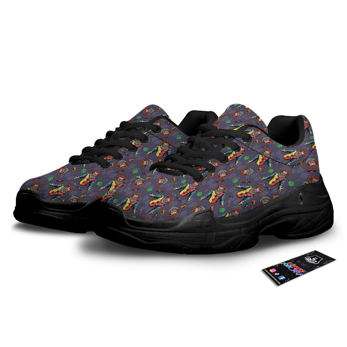 Scary Evil Clown Print Pattern Black Chunky Shoes-grizzshop