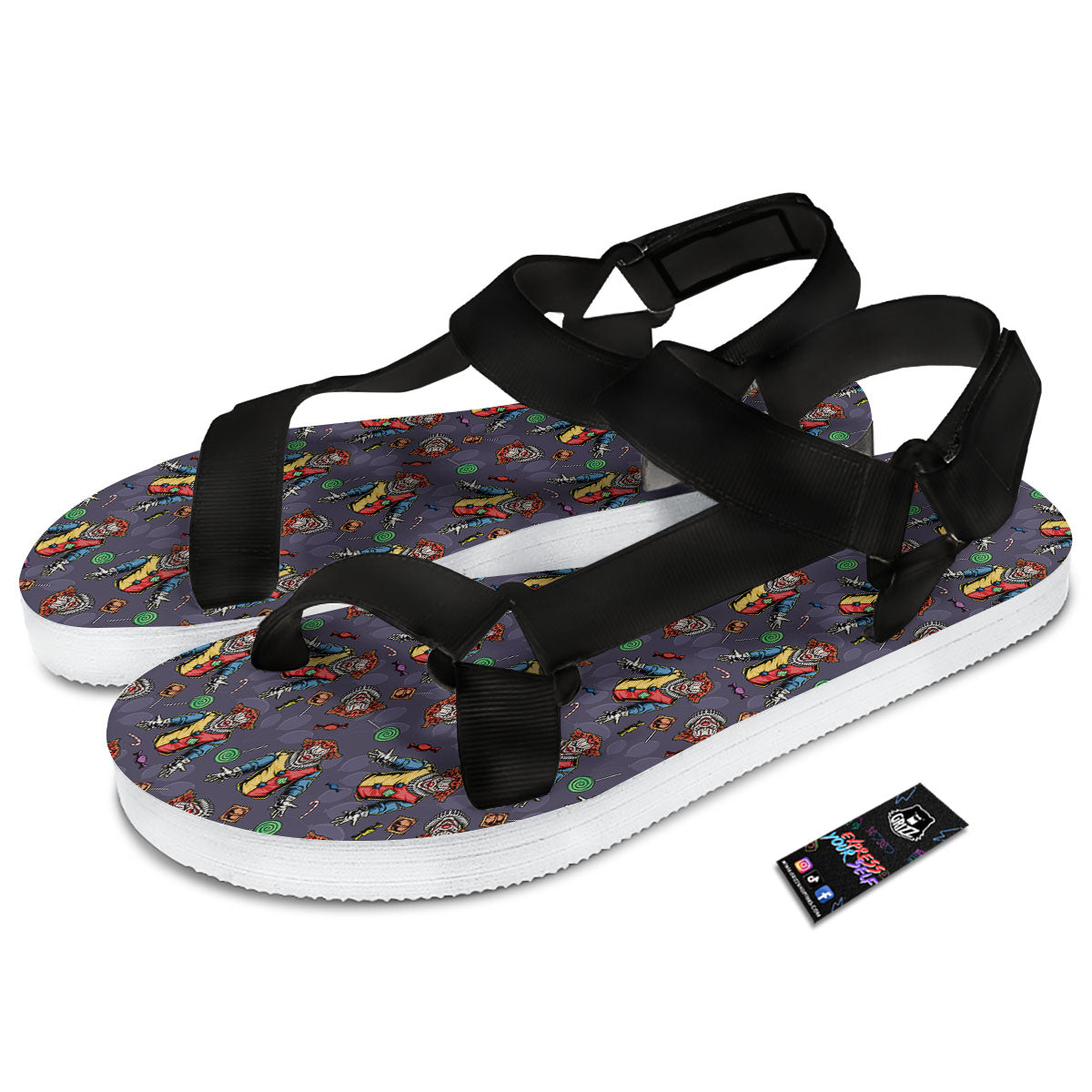 Scary Evil Clown Print Pattern Black Open Toe Sandals-grizzshop