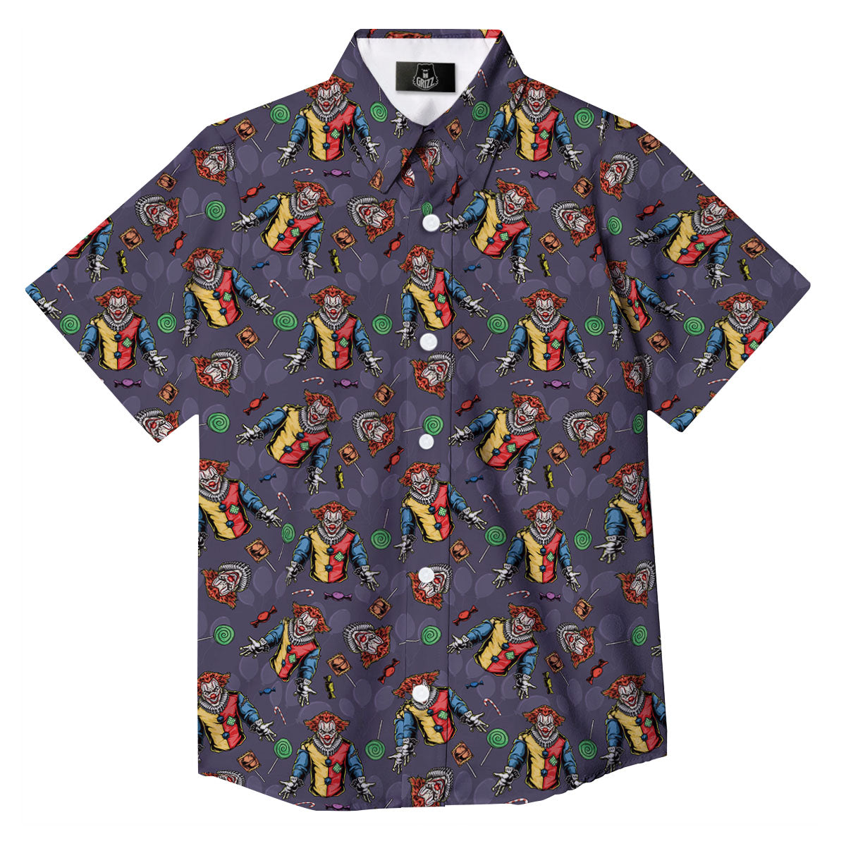 Scary Evil Clown Print Pattern Button Up Shirt-grizzshop