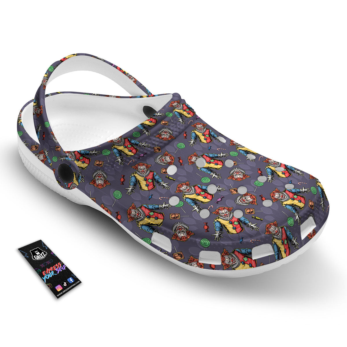 Scary Evil Clown Print Pattern Clog-grizzshop