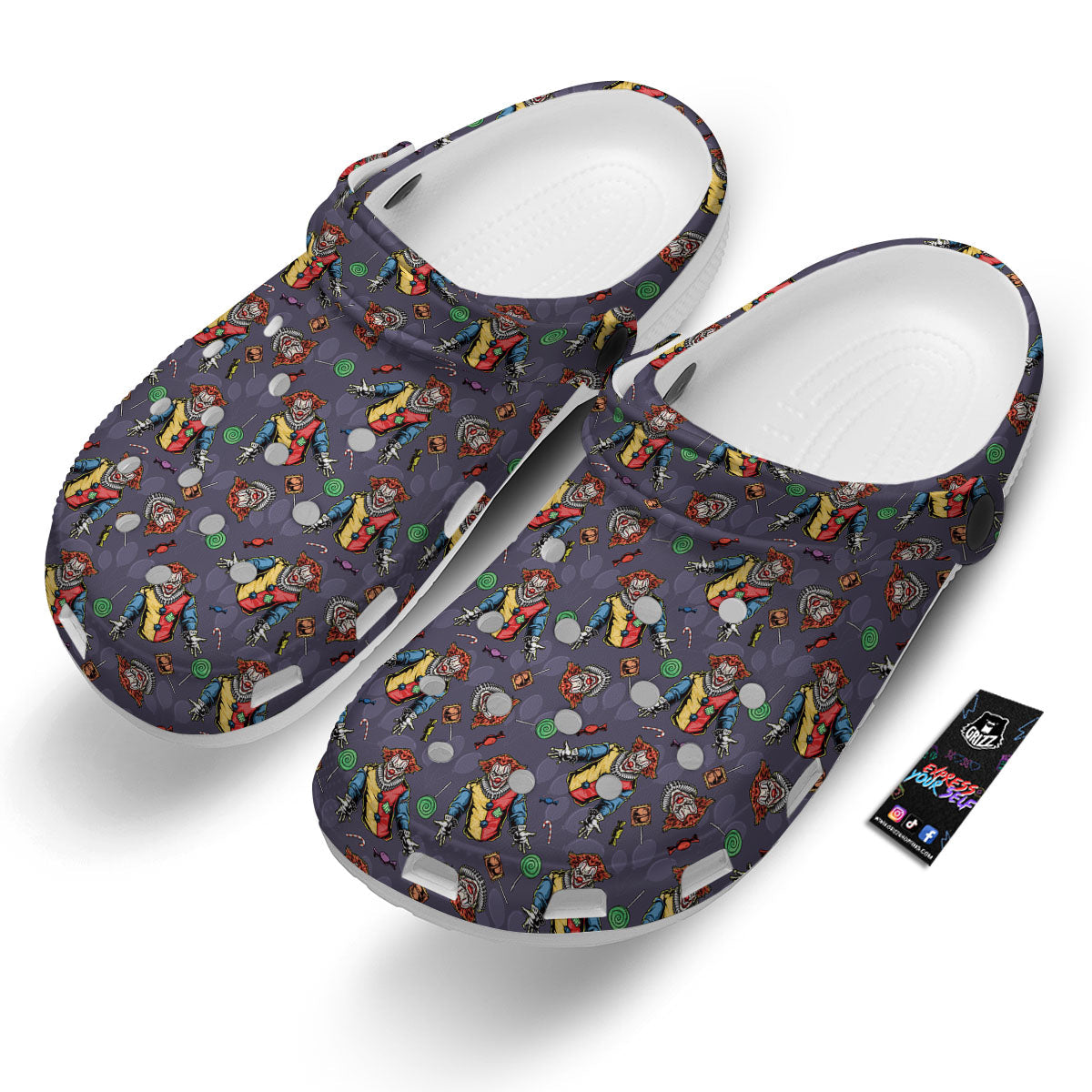 Scary Evil Clown Print Pattern Clog-grizzshop