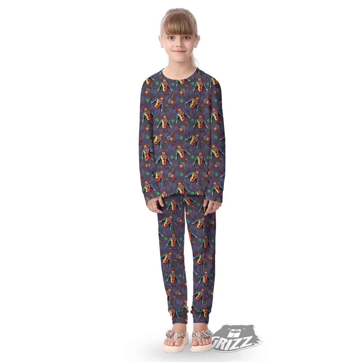 Scary Evil Clown Print Pattern Kid's Pajamas-grizzshop