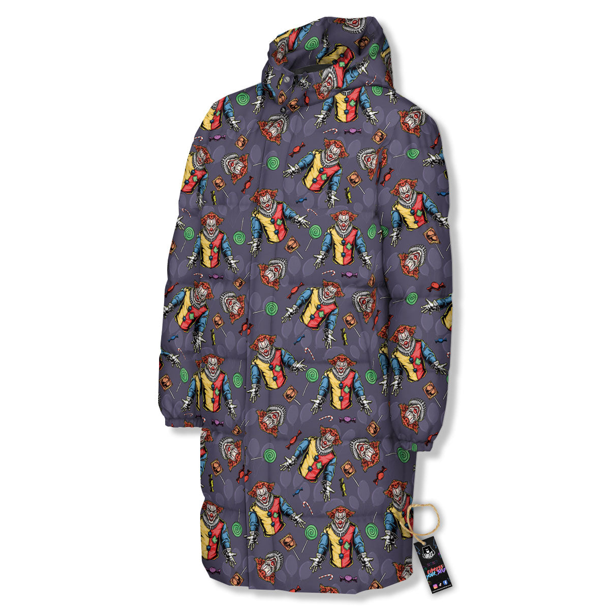 Scary Evil Clown Print Pattern Long Down Jacket-grizzshop