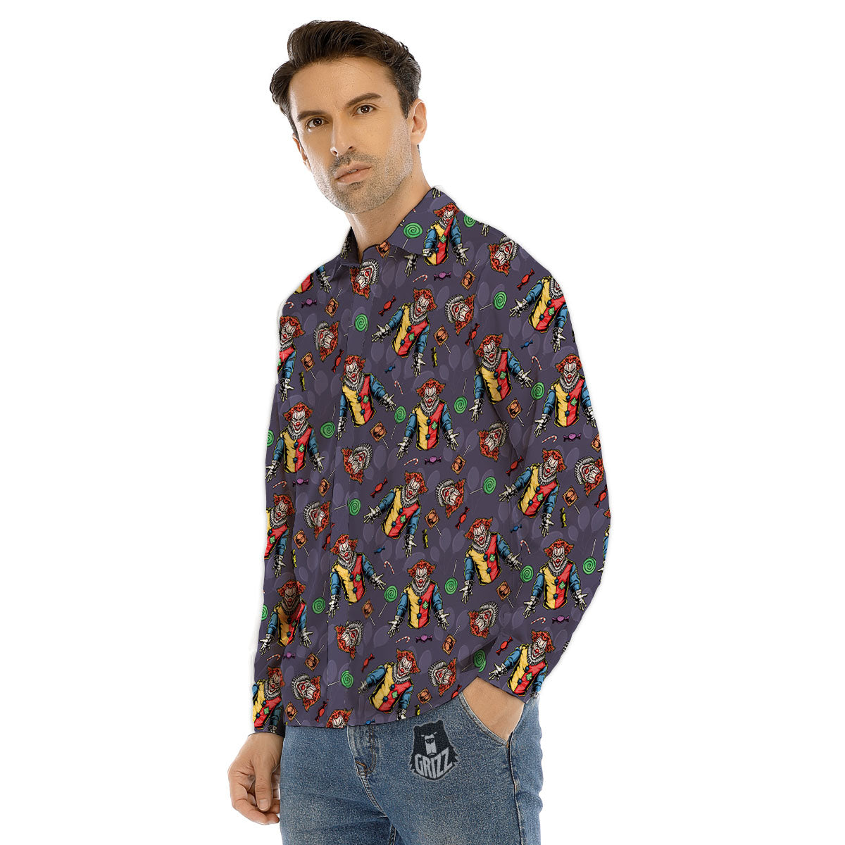 Scary Evil Clown Print Pattern Men's Dress Shirts-grizzshop