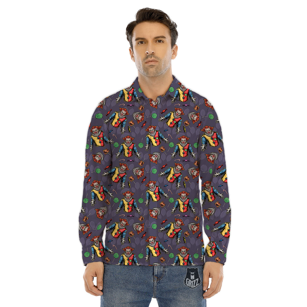 Scary Evil Clown Print Pattern Men's Dress Shirts-grizzshop
