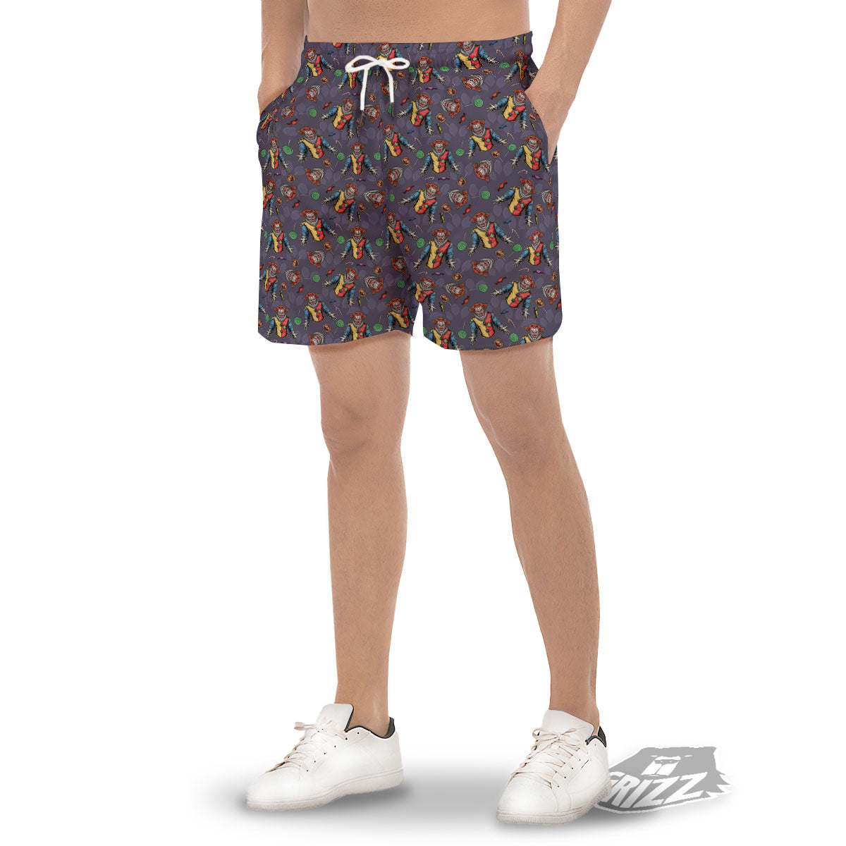 Scary Evil Clown Print Pattern Men's Gym Shorts-grizzshop