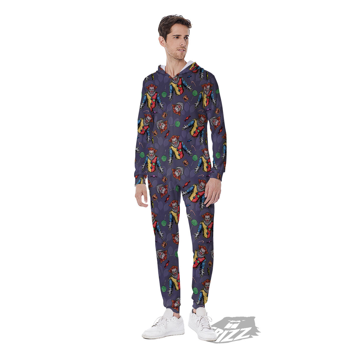 Scary Evil Clown Print Pattern Men's Jumpsuit-grizzshop