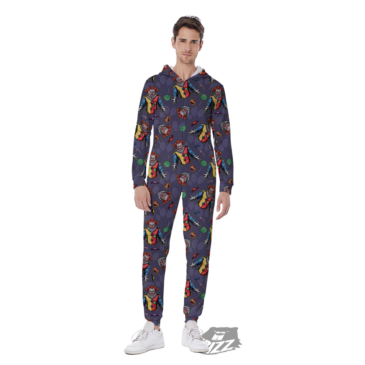 Scary Evil Clown Print Pattern Men's Jumpsuit-grizzshop